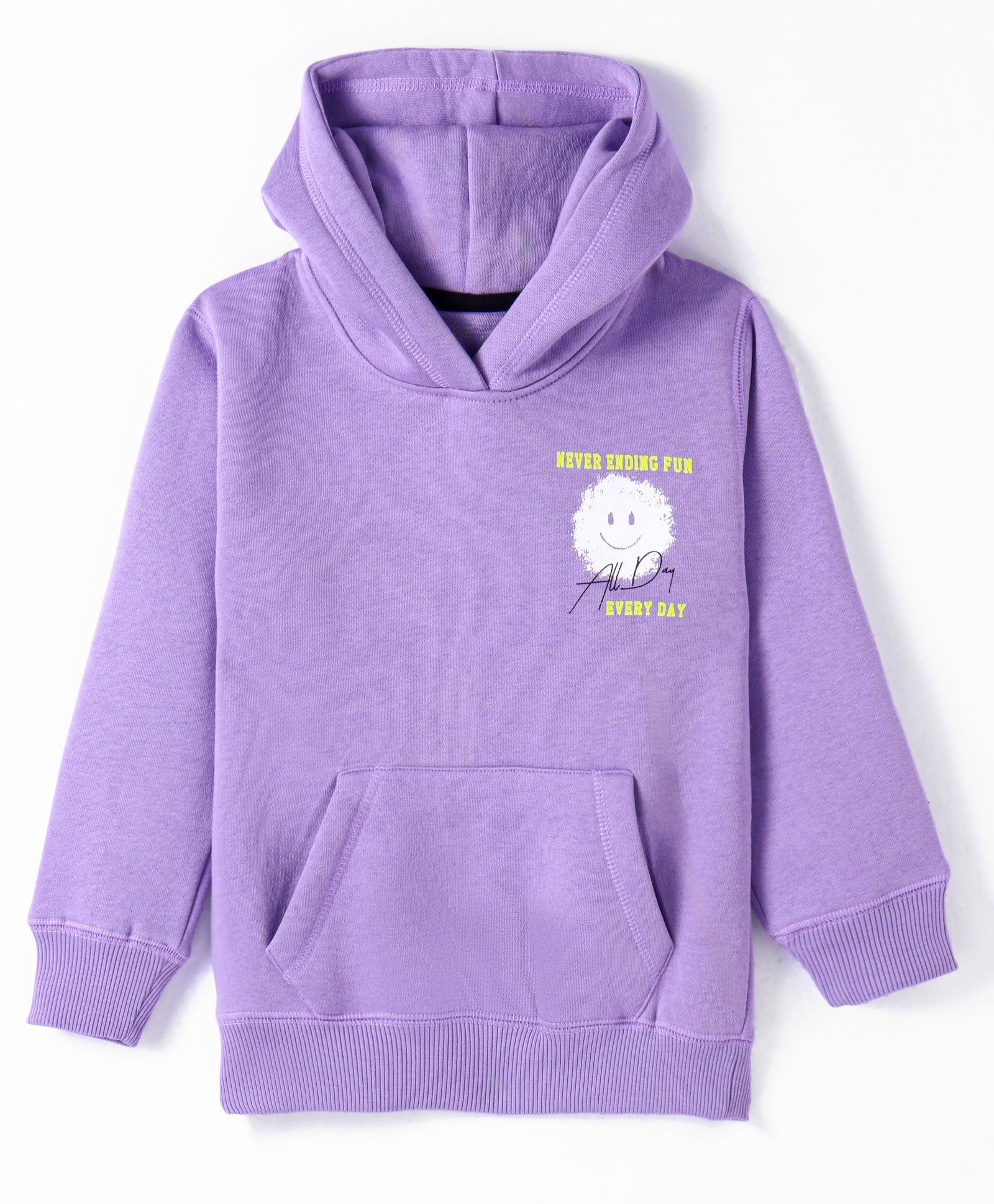 Doreme Fleece Knitted Full Sleeves Hooded Sweatshirt With Text Print & Kangaroo Pockets - Lilac-picture-10