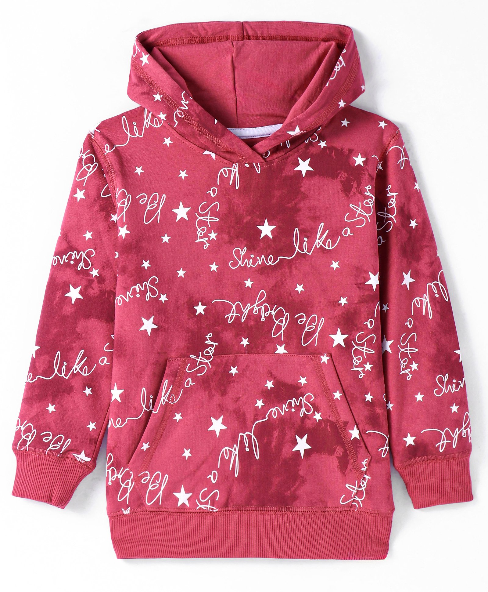 Doreme Cotton Knit Full Sleeves Hooded Sweatshirt Text Print & Kangaroo Pockets - Dark Red-image-26