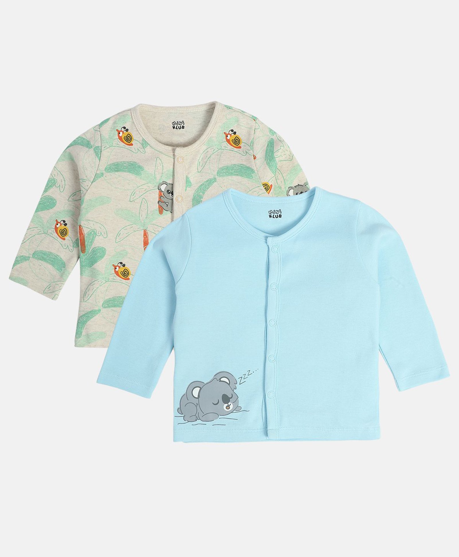 MINI KLUB Pack Of 2 Cotton Full Sleeves Koala & Snail Printed Jhablas - Multi Colour-image-12