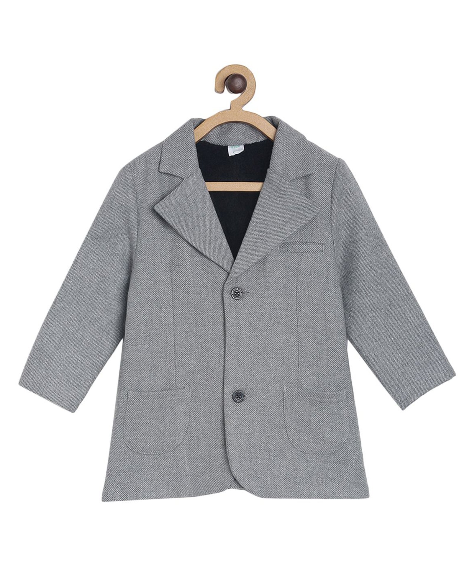 MINI KLUB Full Sleeves Pockets Detailed Solid Long Coat - Grey-picture-13