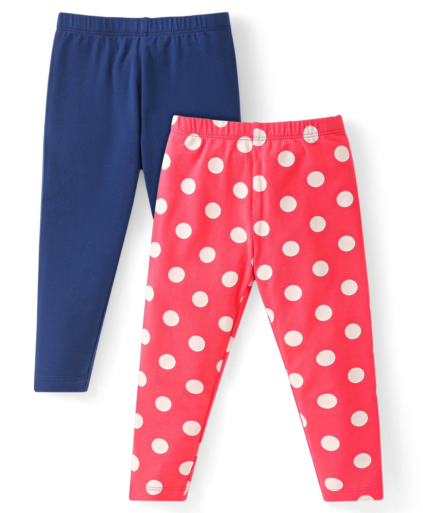 Babyhug Cotton Lycra Knit Full Length Leggings With Polka Dot Print Pack Of 2 - Blue & Red-image-27