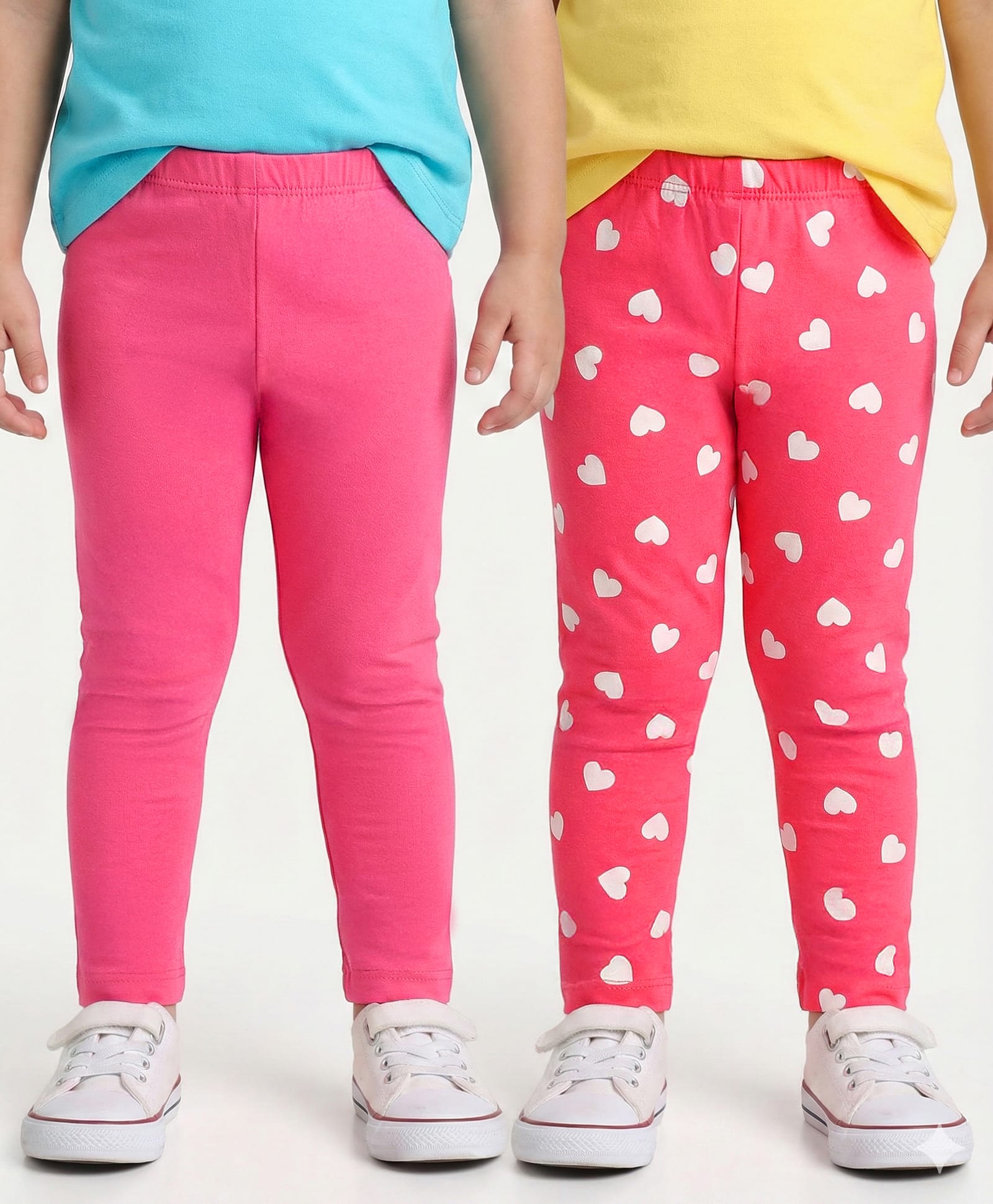 Babyhug Cotton Lycra Knit Full Length Leggings With Heart Print Pack of 2 - Dark Pink-picture-15