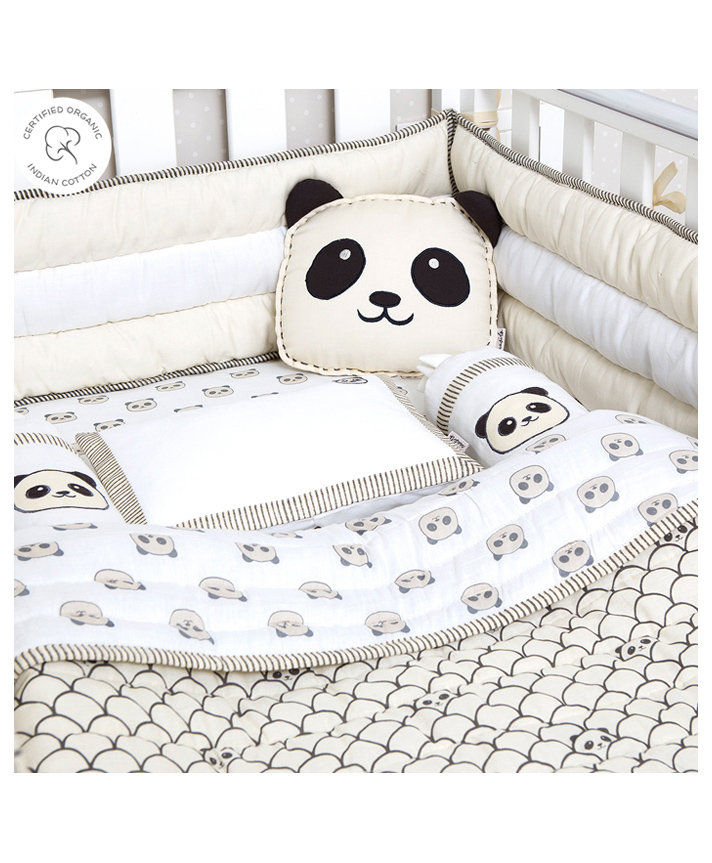 Masilo Organic Cotton 6 Piece Cot Bedding Set For Baby's/kids Nursery right amount of comfort and playfulness ,0 to 3 Years - Panda - Black-image-11