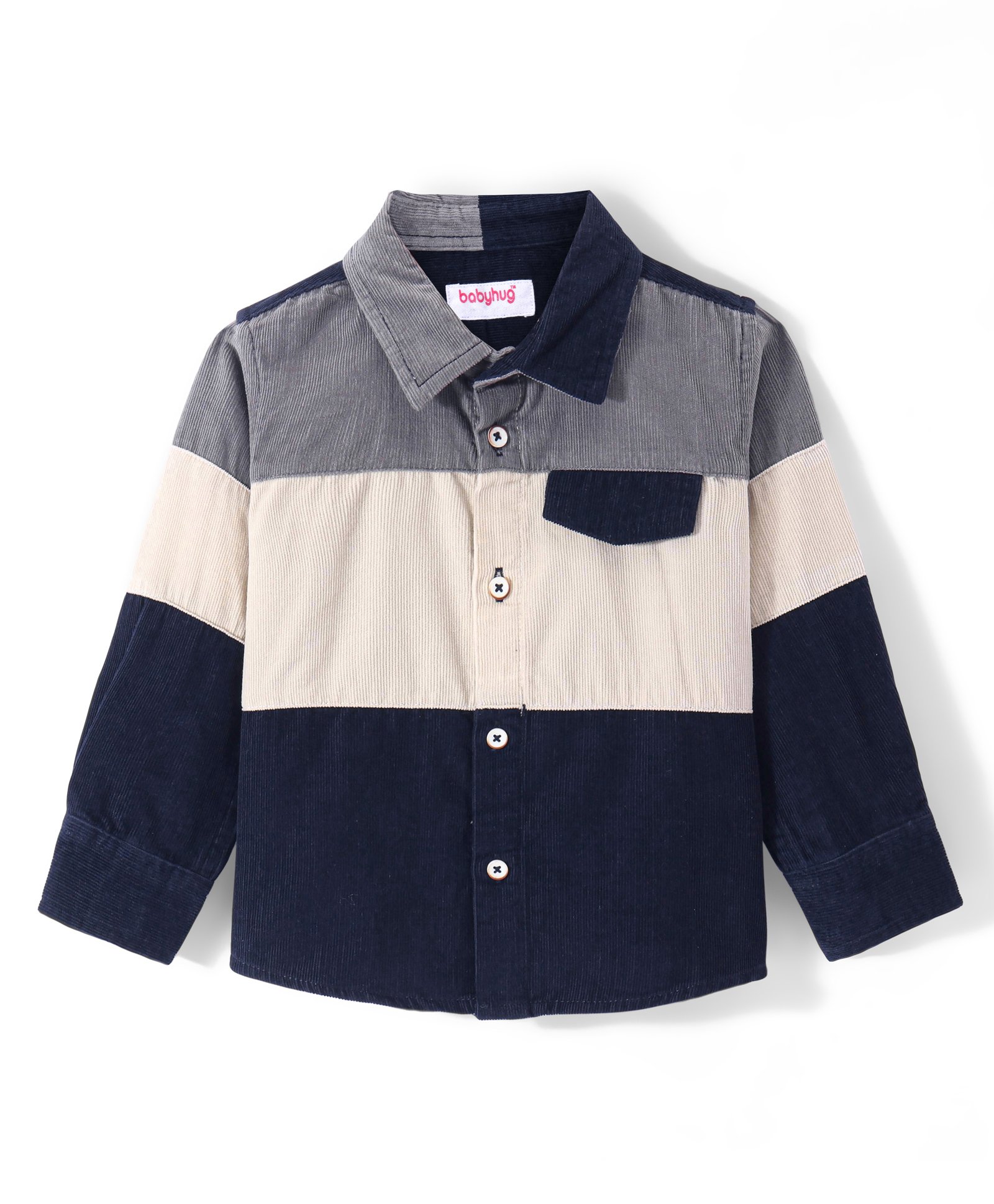 Babyhug Cotton Woven Full Sleeves Solid Colour Courdroy Shirt - Blue & Grey-image-48