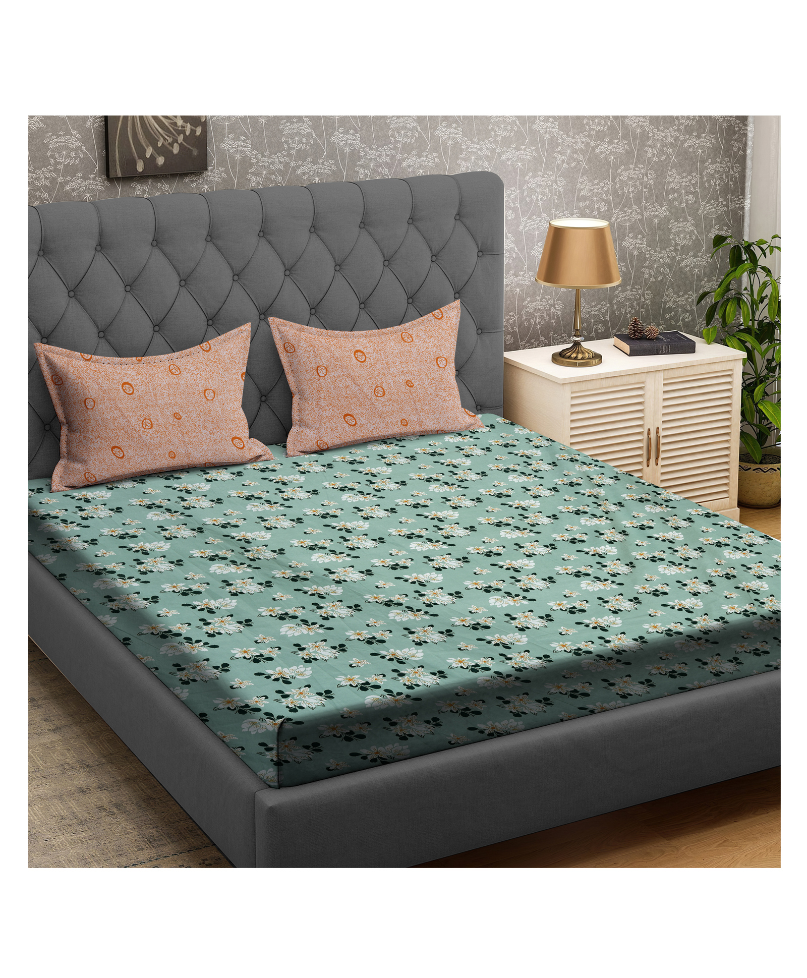 RRC Super Soft Brushed Microfiber Cotton King Size Bedsheet With 2 Pillow Cover - Green-image-5