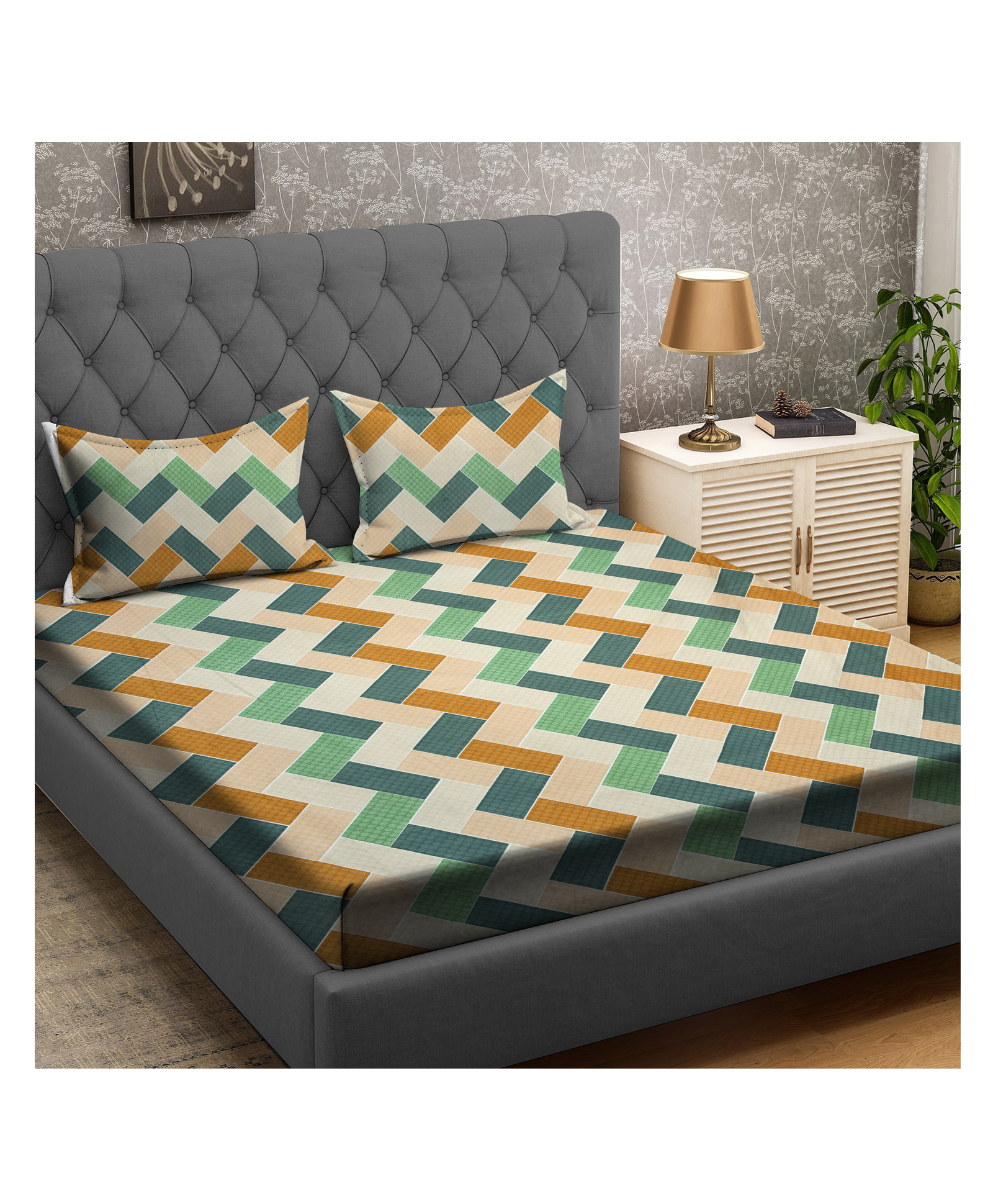 RRC Super Soft Brushed Microfiber Cotton King Size Bedsheet With 2 Pillow Cover - Multicolor-picture-39