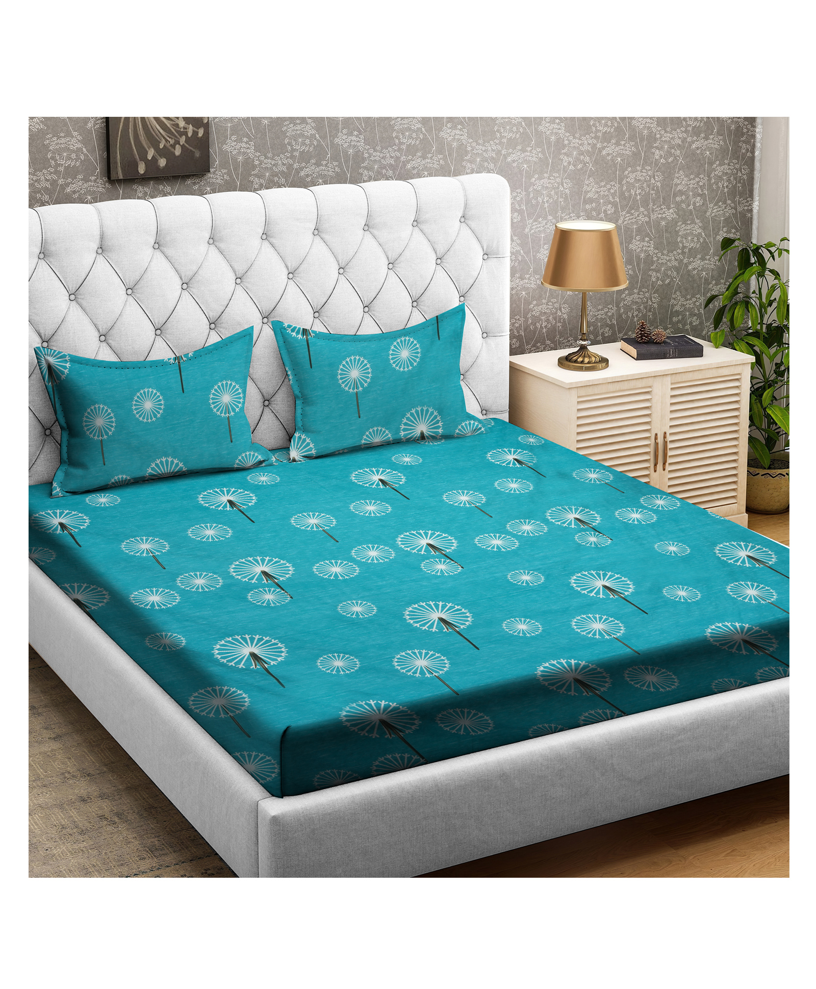 RRC Super Soft Brushed Microfiber Cotton King Size Bedsheet With 2 Pillow Cover - Turquoise-picture-35