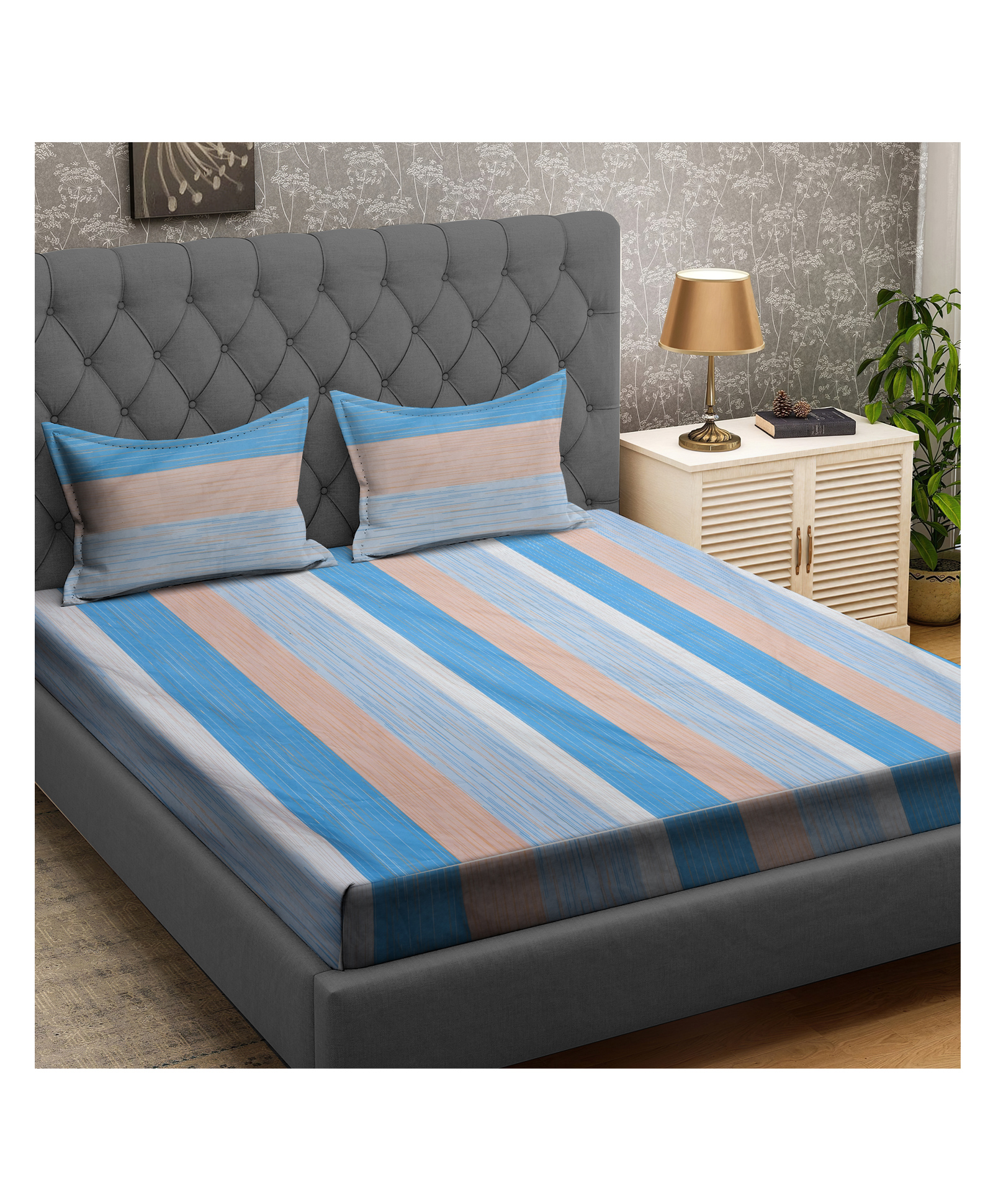 RRC Super Soft Brushed Microfiber Cotton King Size Bedsheet With 2 Pillow Cover -  Light Blue-picture-34