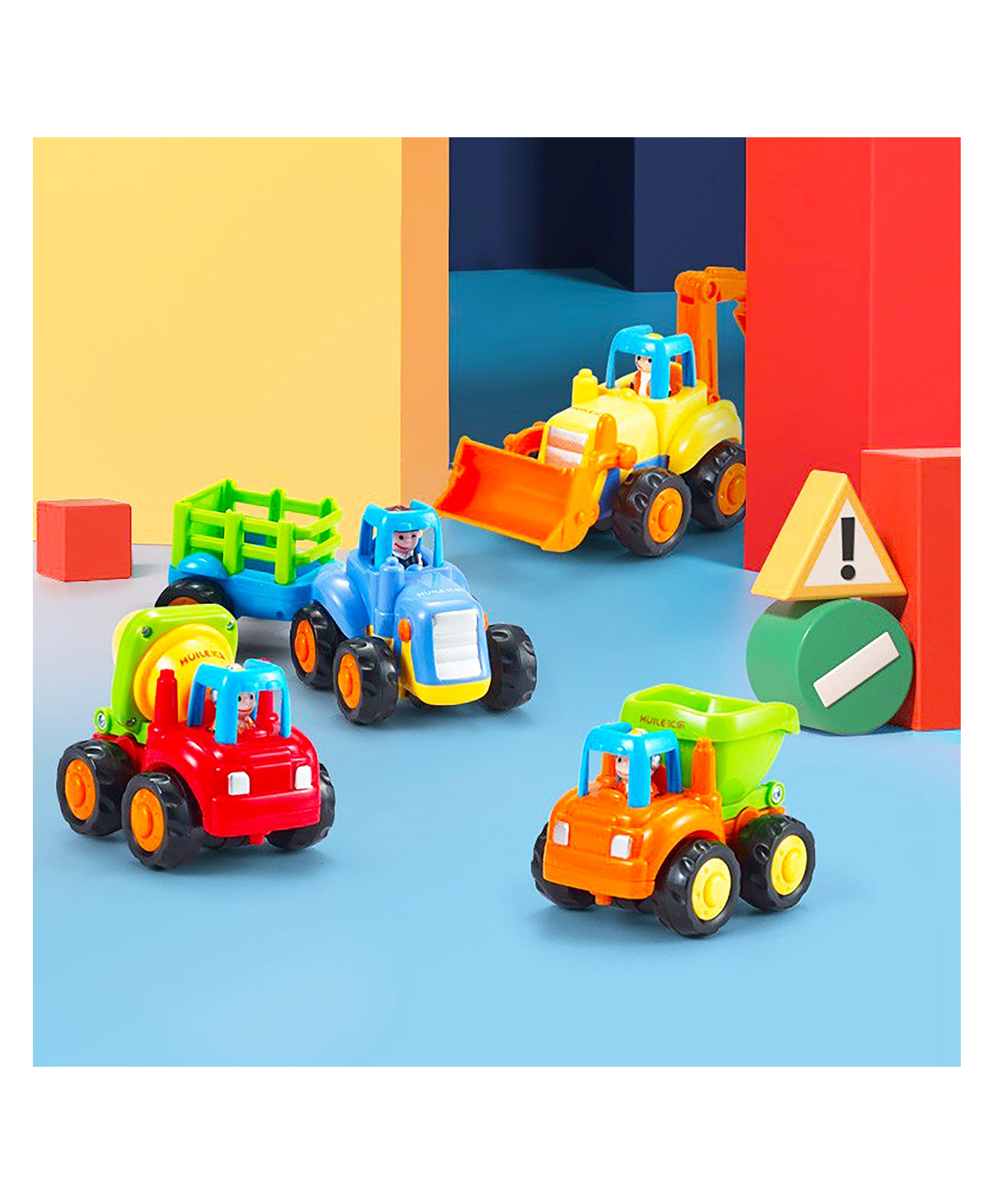 VGRASSP 4 Pcs Set Of Farm And Construction Toy Vehicles - The Friction Powered Automobiles Toy Set Includes - Tractor, Bulldozer, Cement Mixer Truck, Dumper - Color As Per Stock-picture-25