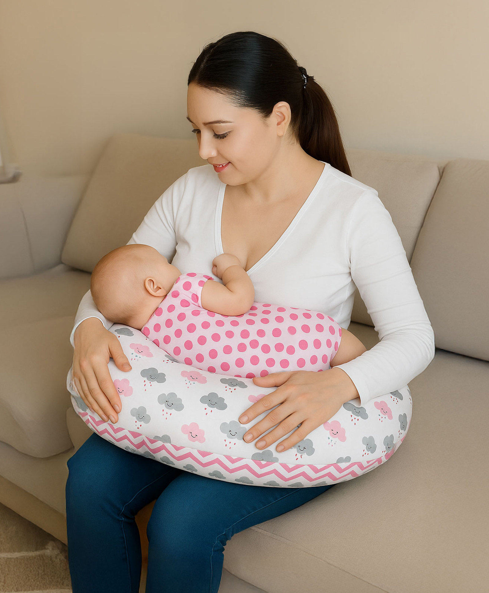 ZOE Breast Feeding Pillow Cloud Print - Pink-image-36