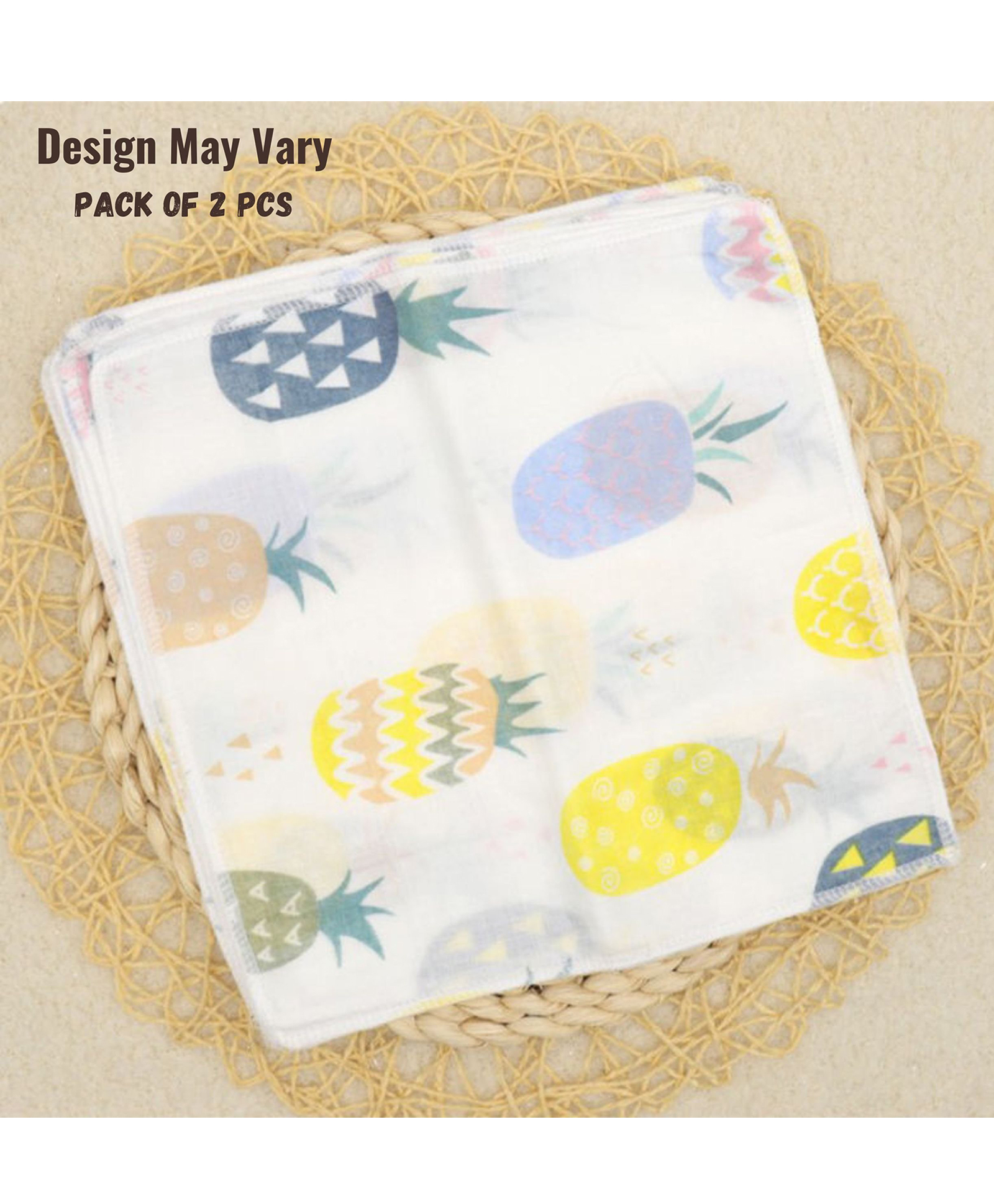 BitFeex Baby Muslin Cotton Handkerchief Children Face Two Layers Gauze Cloth Muslin Towel Baby Face Towel-Design May Vary, Pack of 2 Pcs-image-2