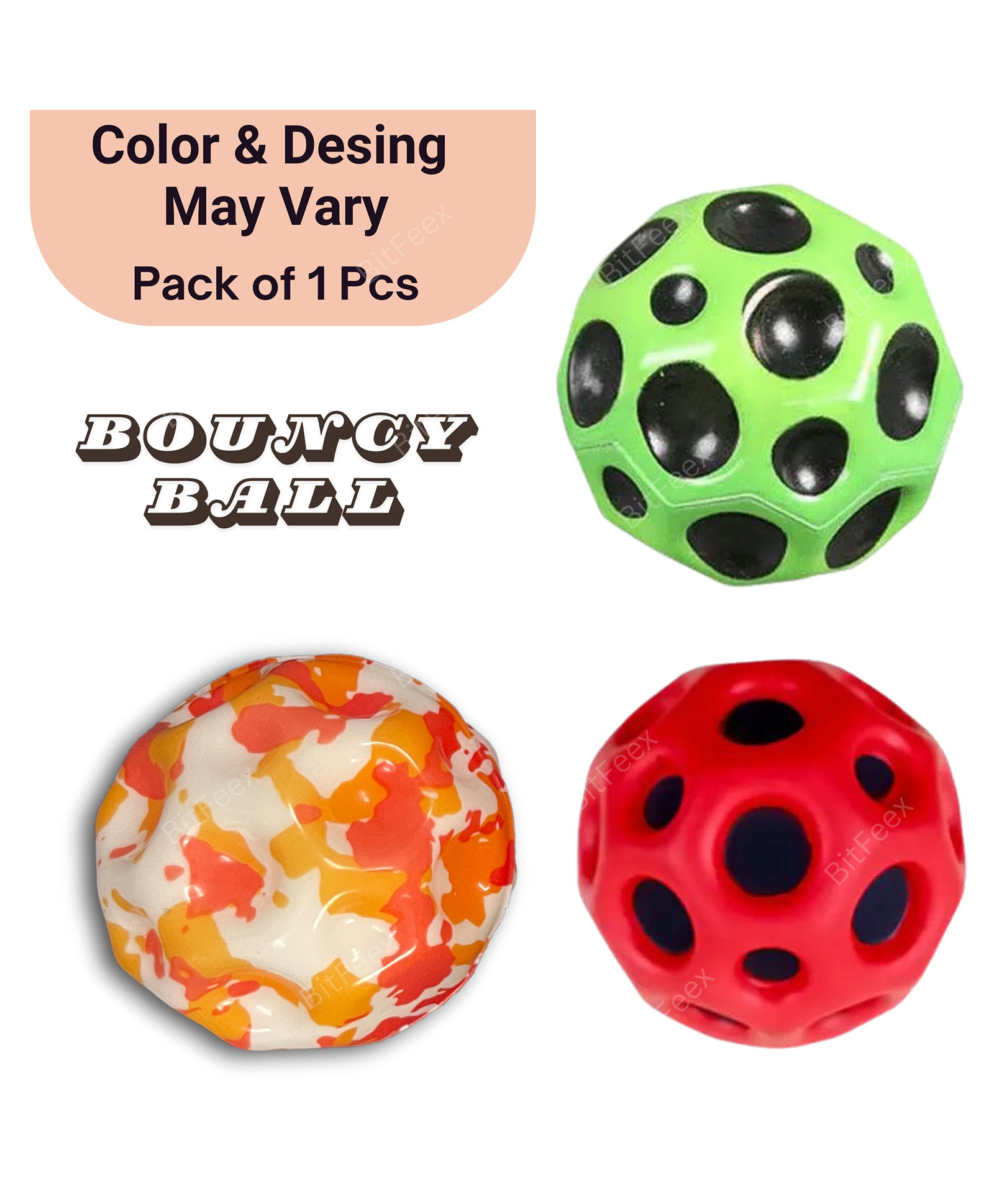 BitFeex Super Bouncy Moon Crater Texture Ball Anti Stress Ball High Bouncing Ball (Color & Design may Vary)- Pack of 1-image-41