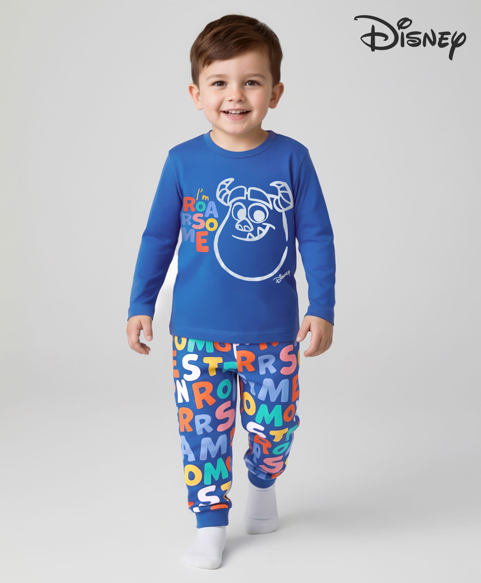 Babyhug Disney Single Jersey Knit Full Sleeves Night Suit With Sully Graphic - Blue-image-2