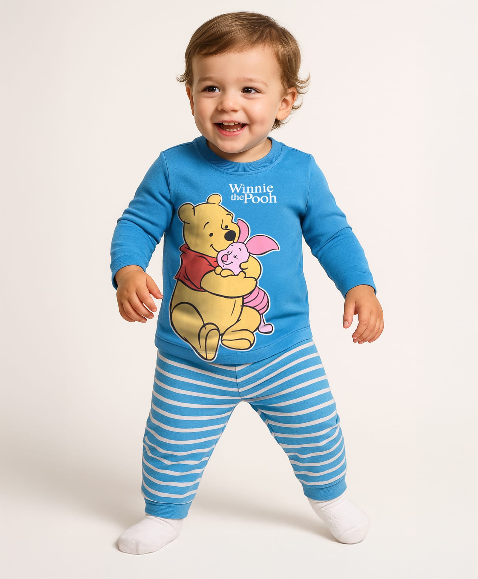 Babyhug Disney Single Jersey Knit Full Sleeves Night Suit with Winnie & Friends Graphic - Blue-picture-34