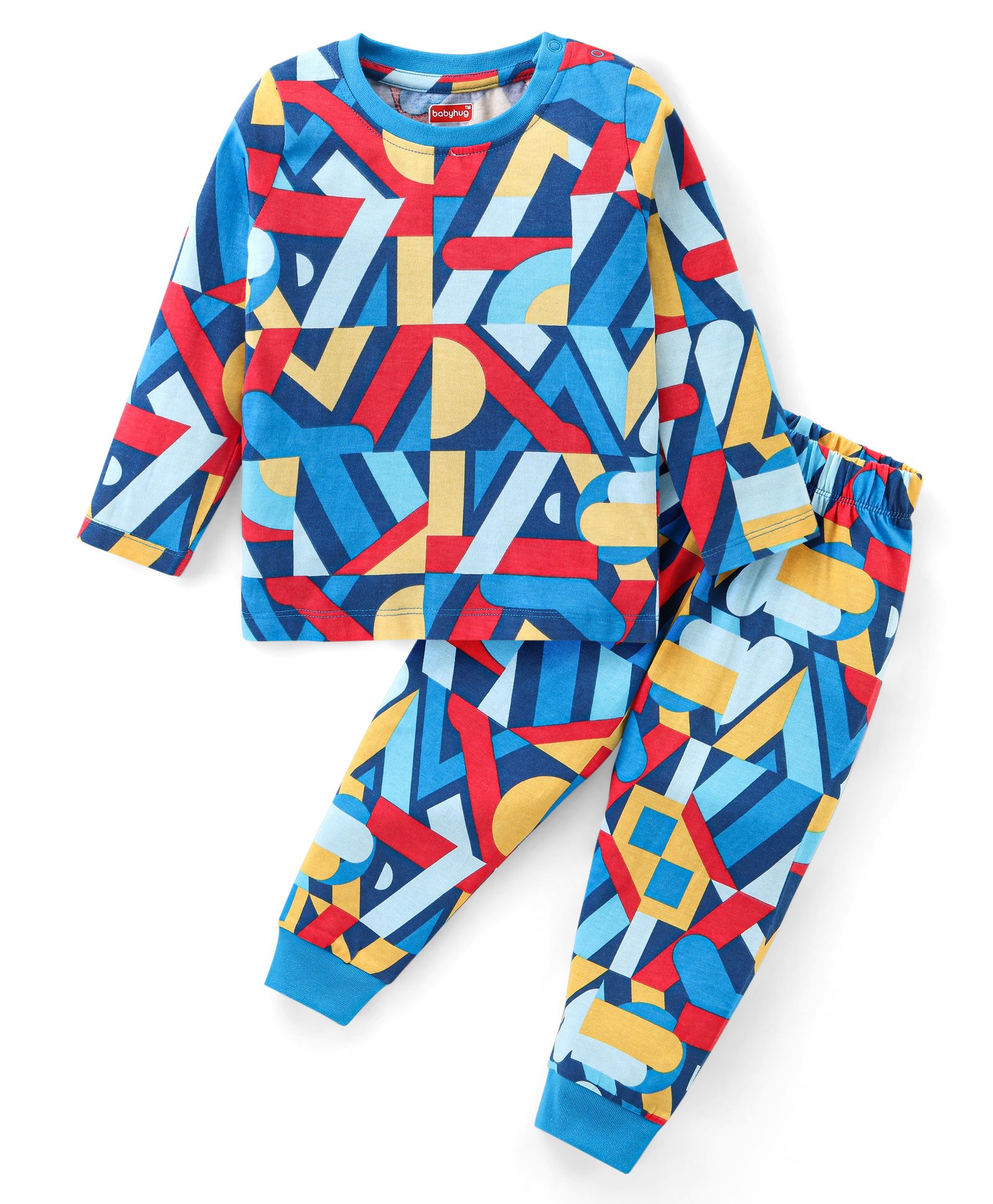 Babyhug Cotton Knit Full Sleeves Printed Night Suit- Navy-image-18