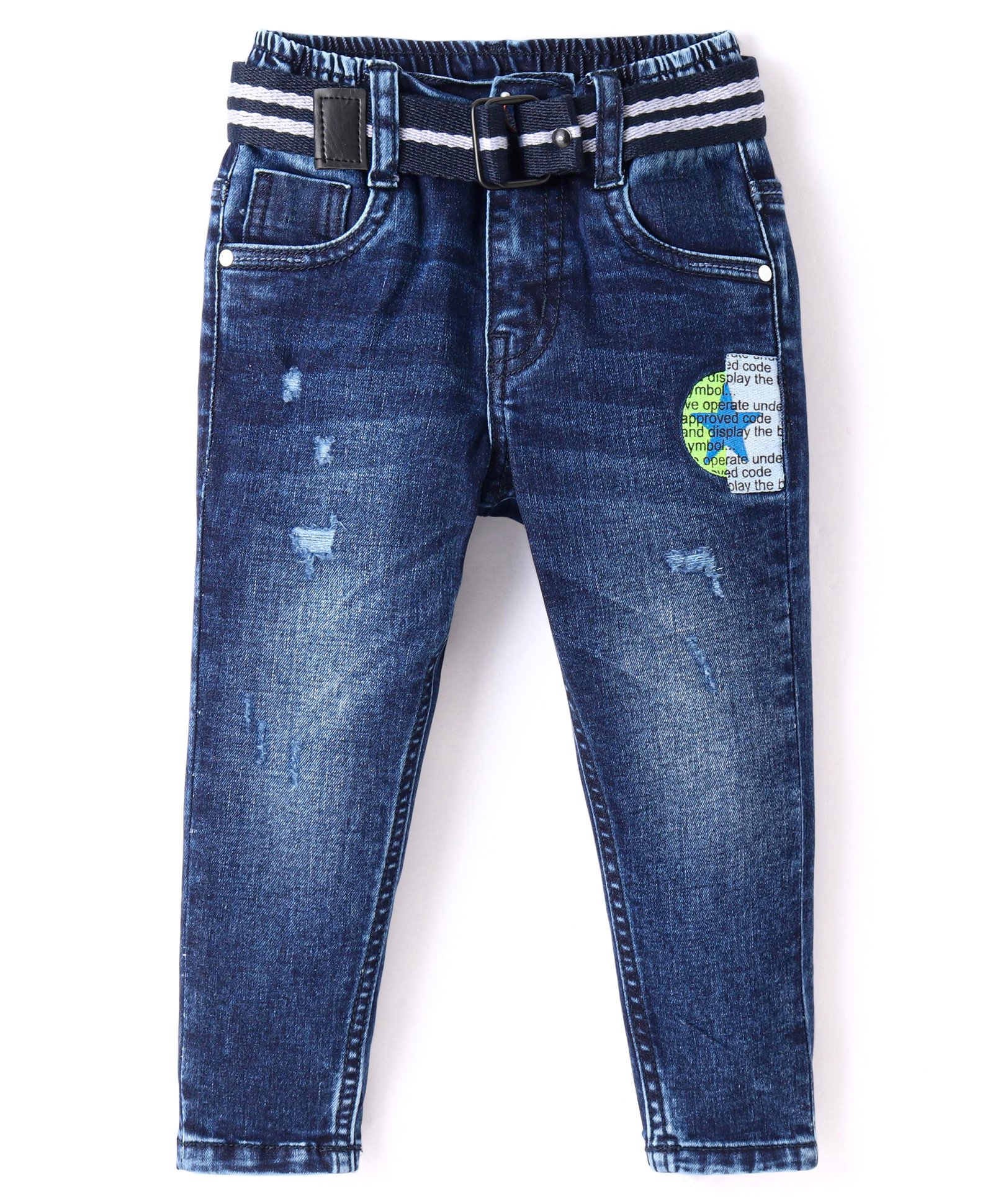 RUFF Woven Full Length Denim Jeans With Text Embroidery - Blue-picture-13