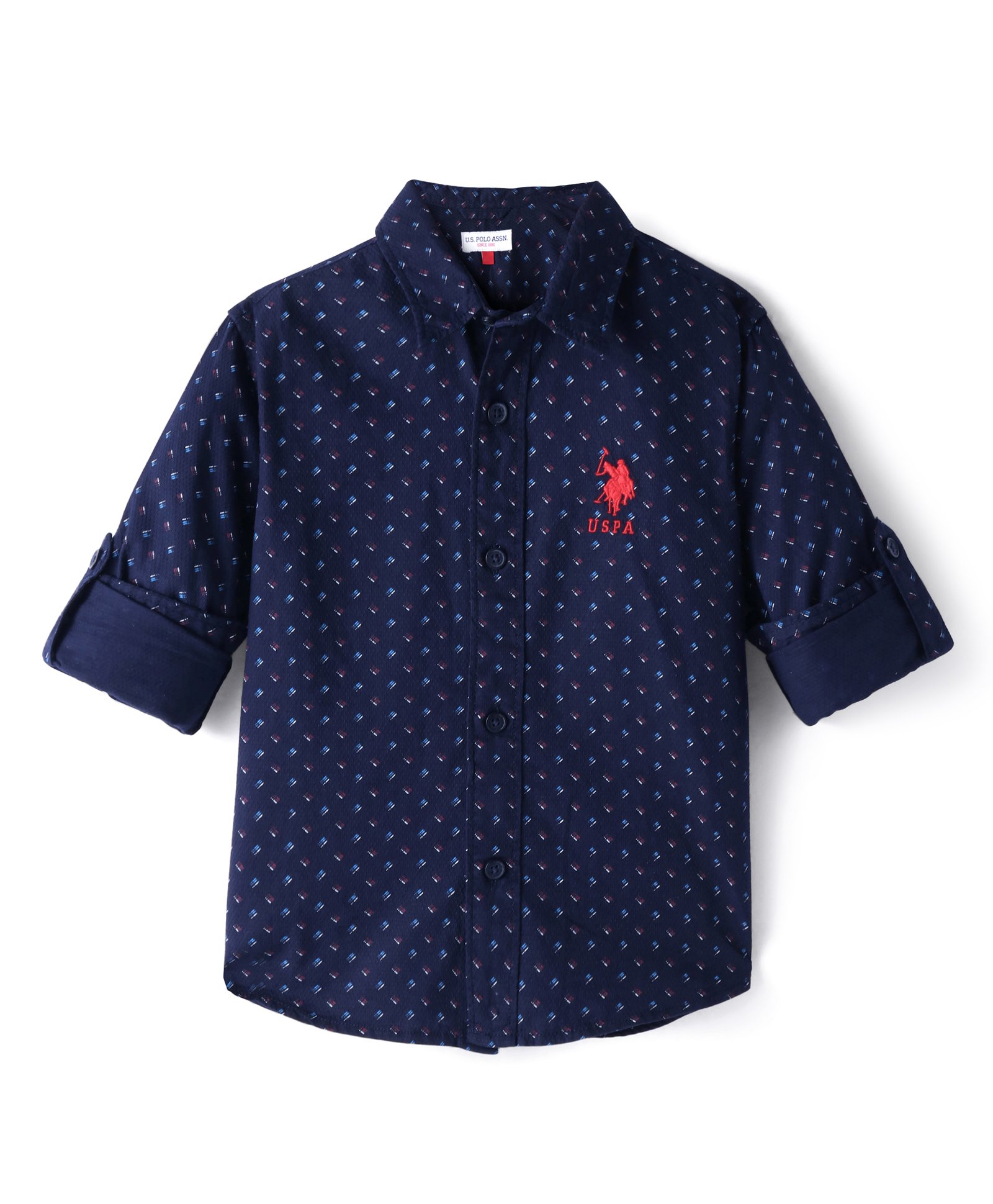 US Polo Assn Cotton Knit Full Sleeves Printed Shirt with Brand Logo Embroidery - Navy Blue-image-16