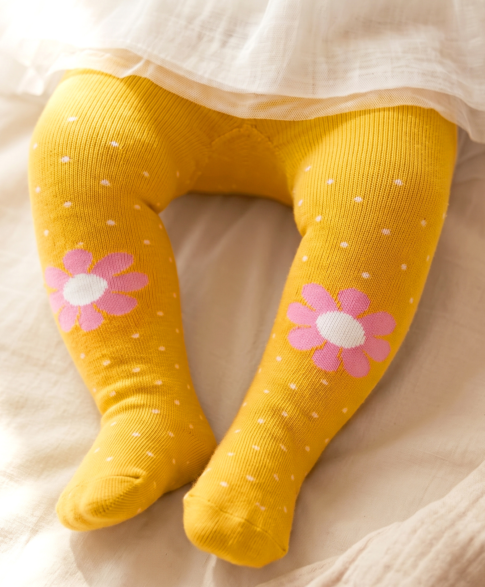 Cute Walk by Babyhug Knit Anti Bacterial Footed Tights with Floral Design & Polka Dots - Yellow-picture-24