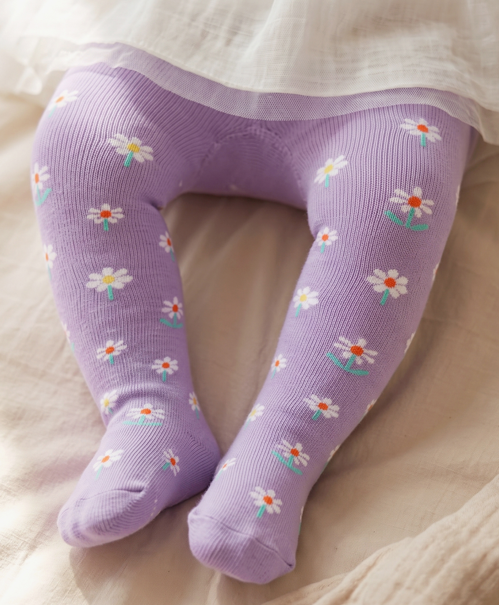 Cute Walk by Babyhug Cotton Blend Knit Floral Design Antibacterial Tights - Lilac-image-41