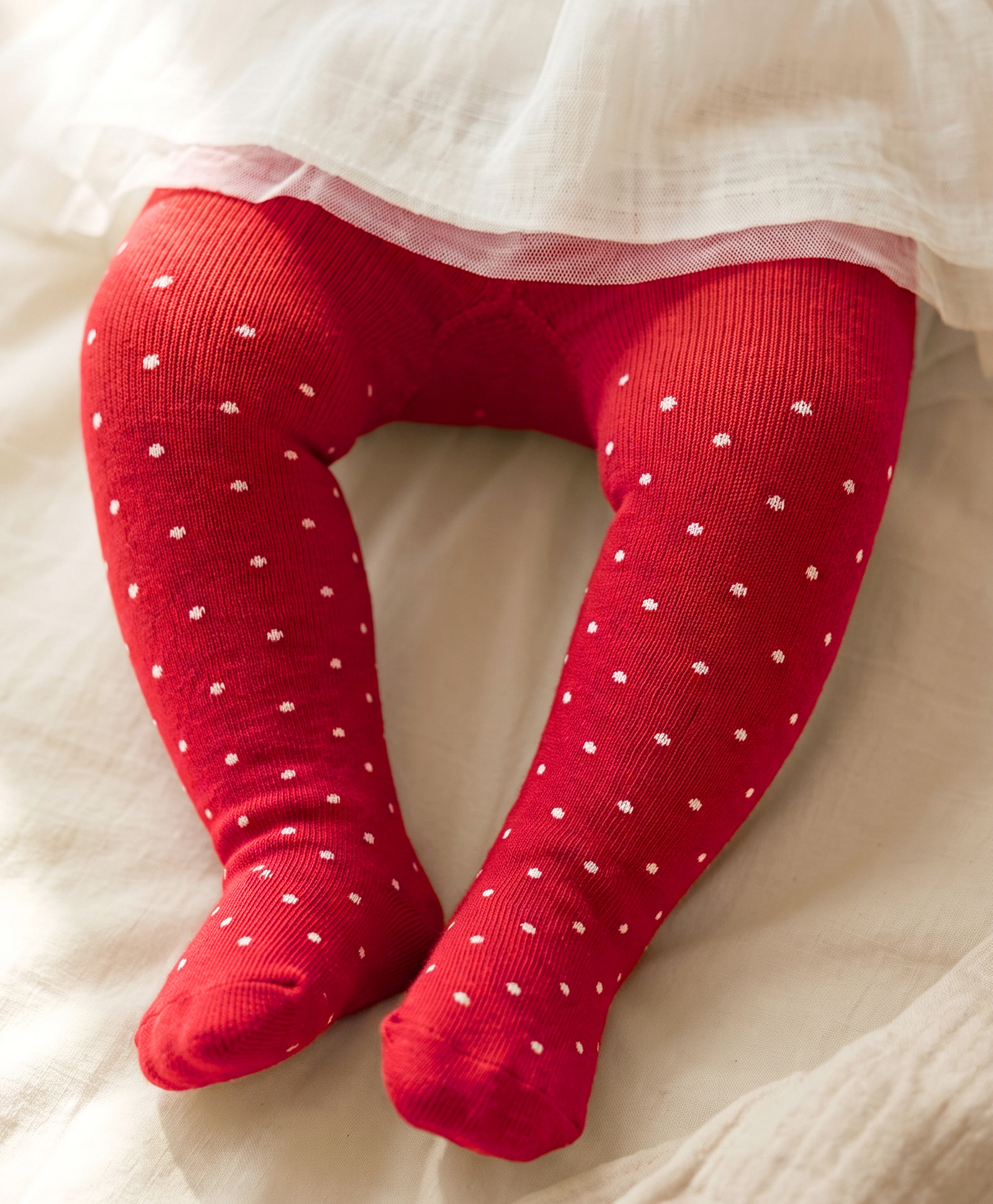 Cute Walk by Babyhug Cotton Elastane Knit Antibacterial Tights Polka Dots Design - Red-image-40