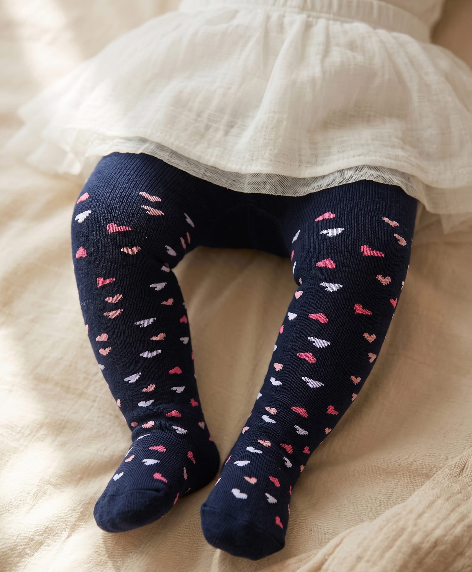 Cute Walk by Babyhug Cotton Elastane Knit Antibacterial Tights  Hearts Design - Black-image-36