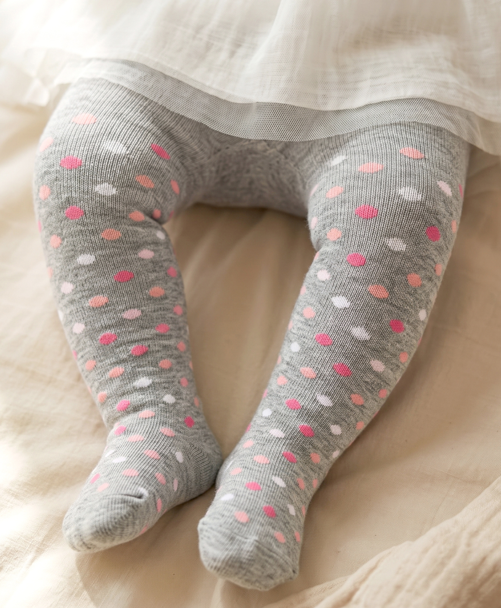 Cute Walk by Babyhug Cotton Blend Knit Ploka Dot Design Antibacterial Tights - Grey-image-8