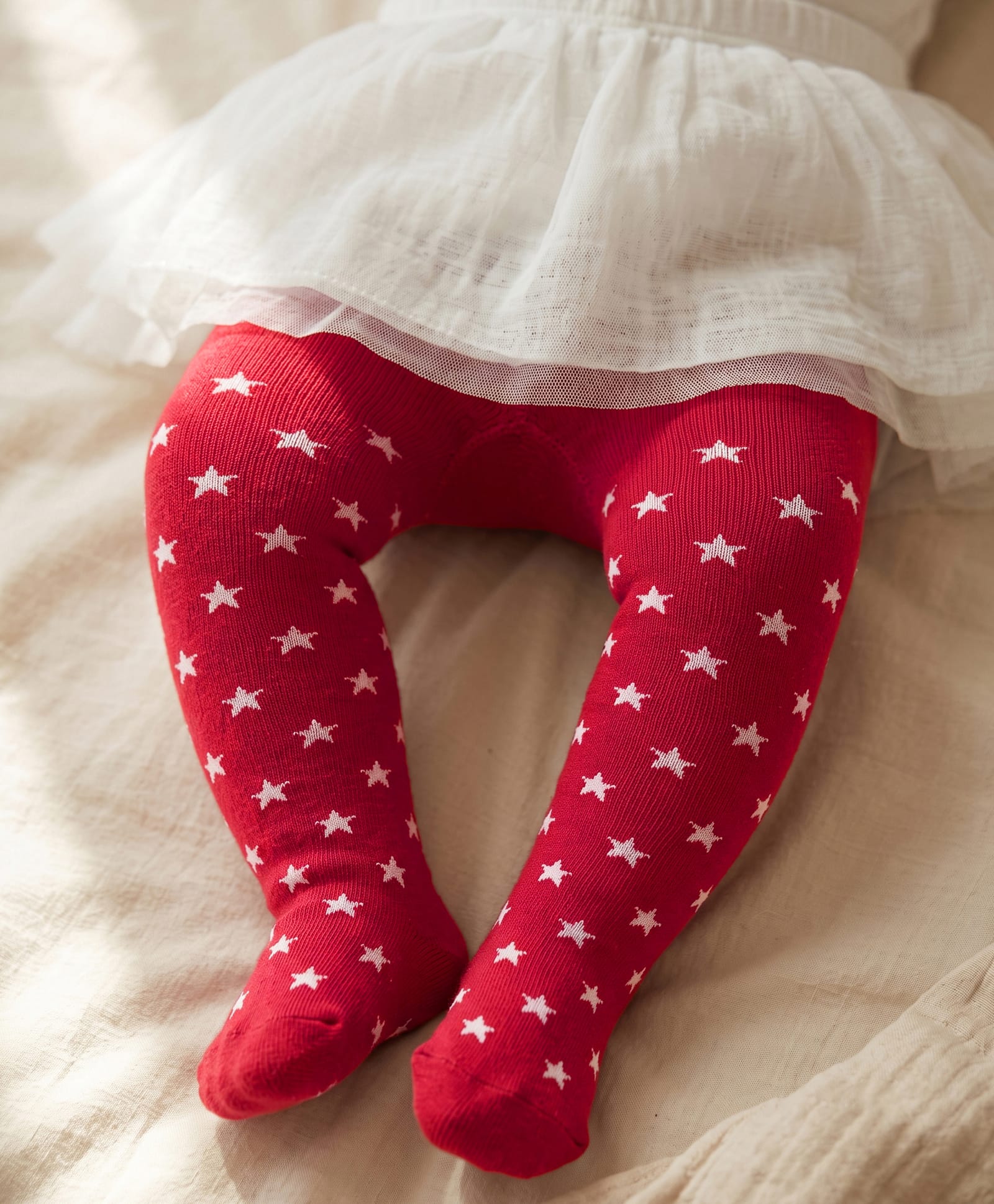 Cute Walk by Babyhug Cotton Elastane Knit Antibacterial Tights Stars Design - Red-image-38