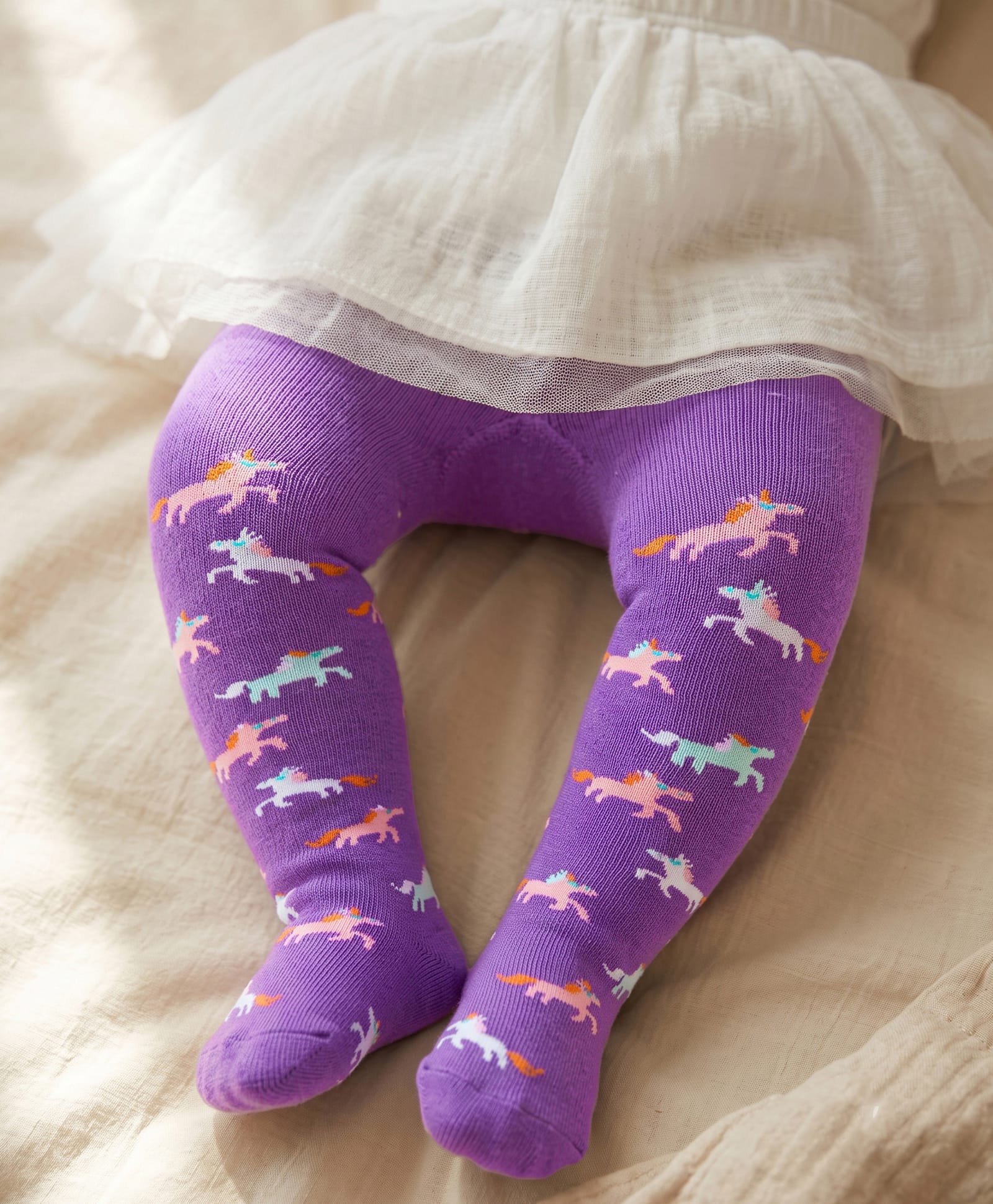 Cute Walk by Babyhug Cotton Elastane Antibacterial Footed Tights Unicorn Design - Purple-image-37