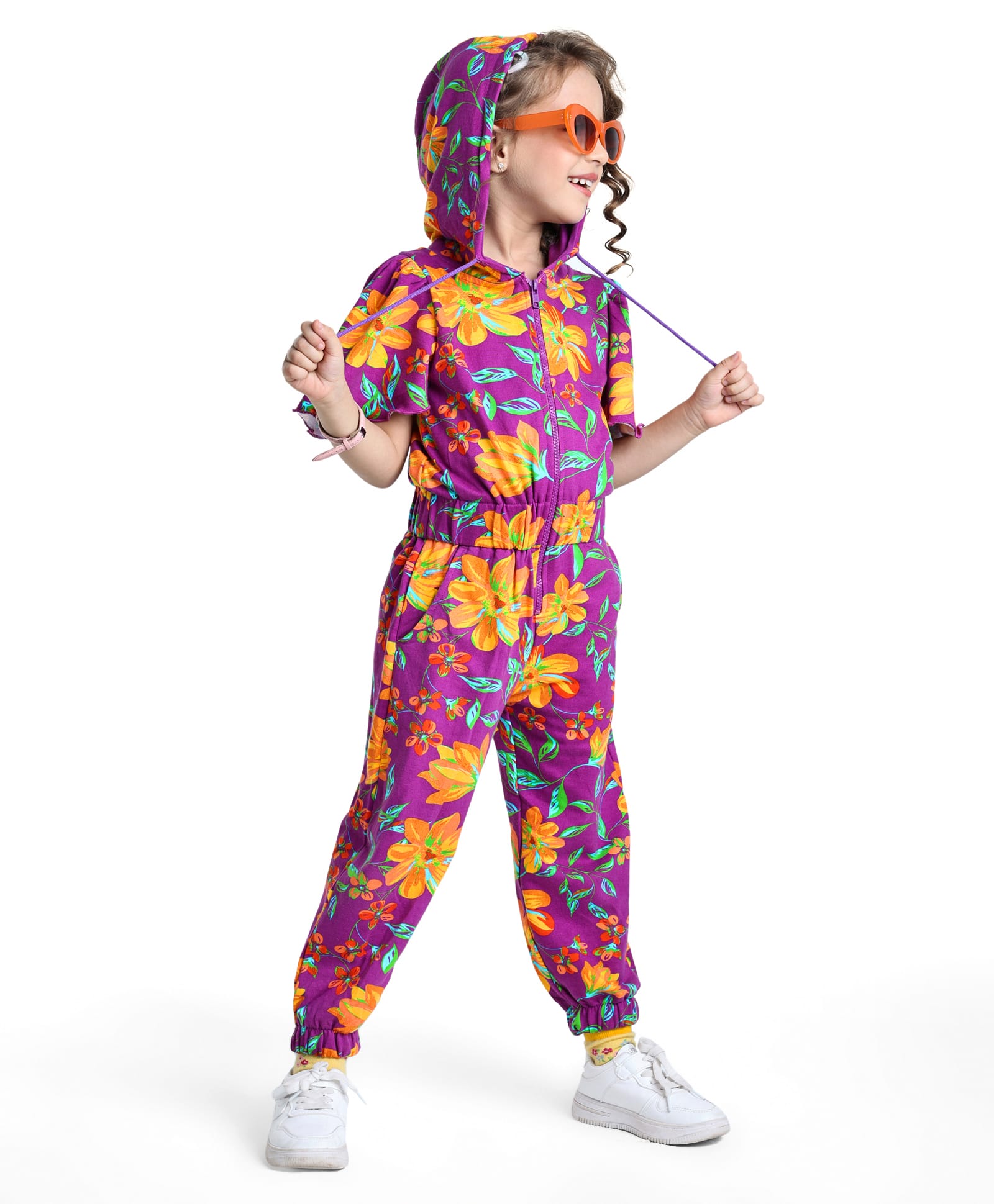 ollington st. Ollington St.Cotton Knit Printed Half Sleeves Hooded Jumpsuit with Zipper - Multicolor-picture-21