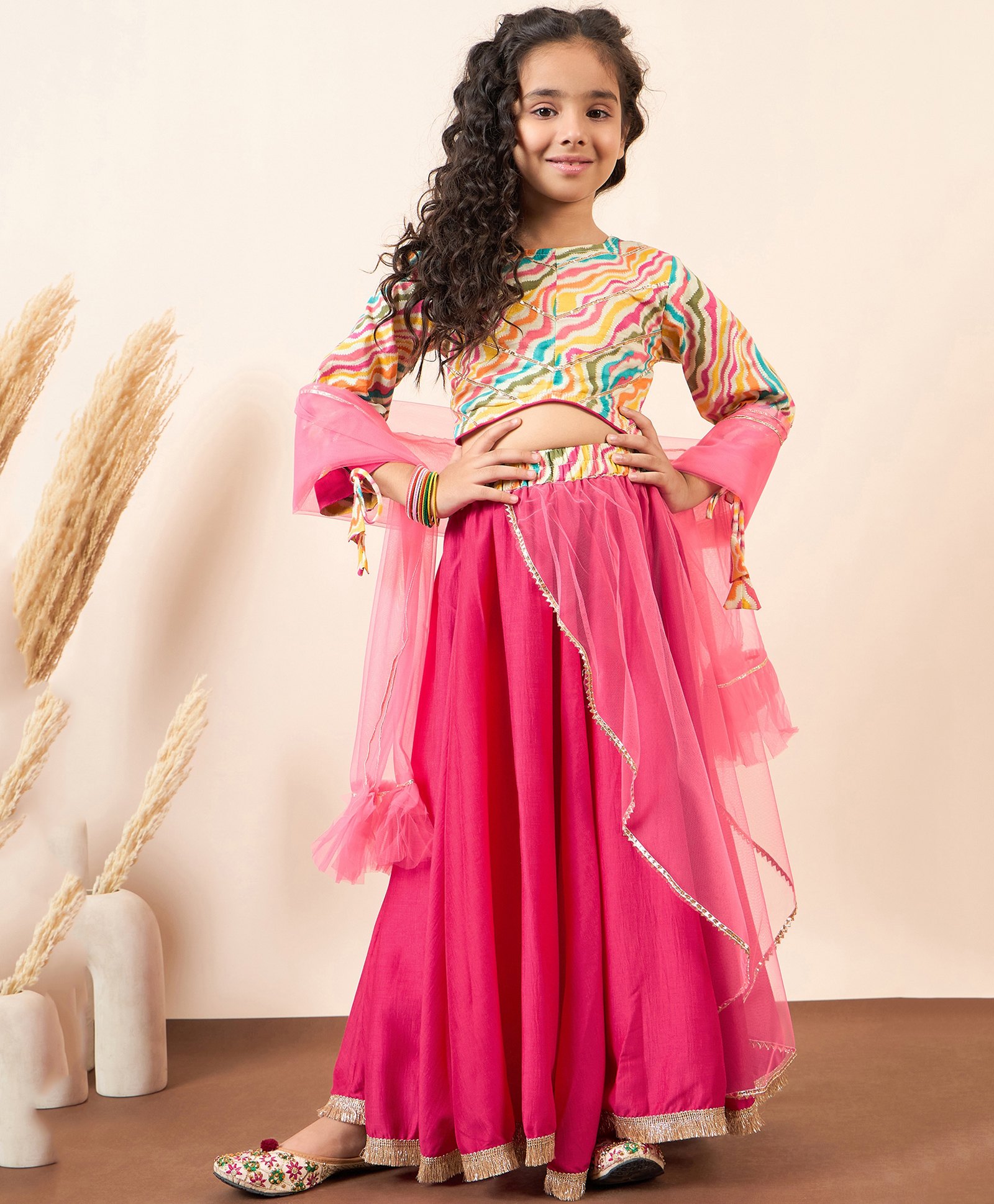 stylobug Stylo Bug Three Fourth Sleeves Tie Dyed & Lace Embellished Lehenga & Choli Set With Dupatta - Multi Colour-picture-40