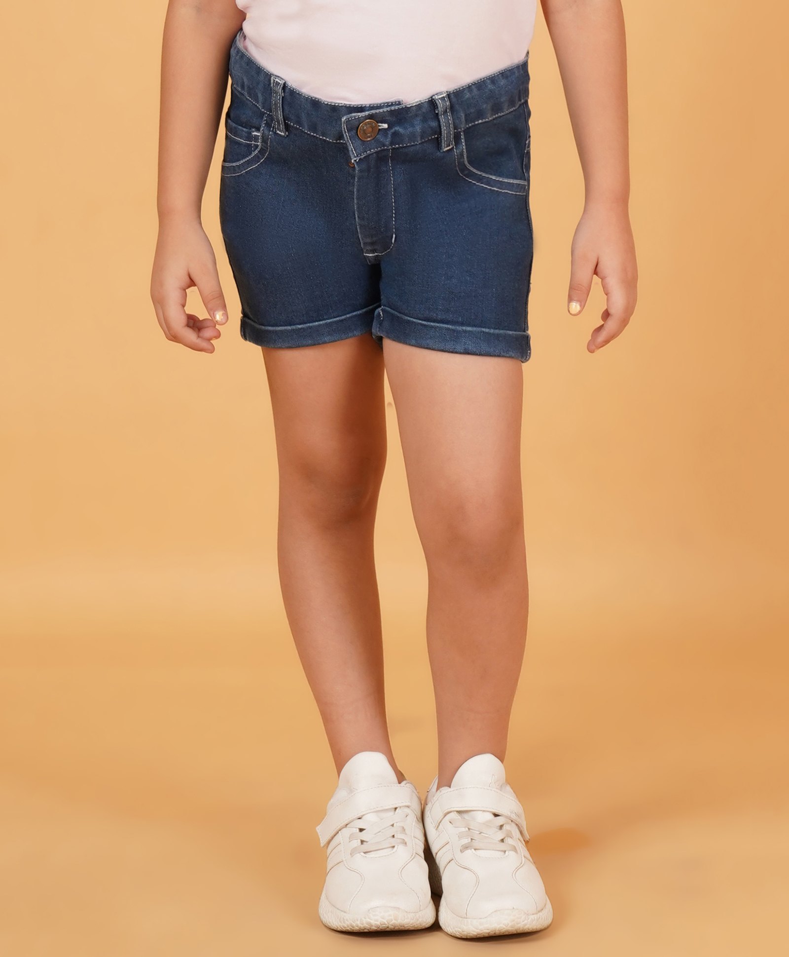 Creative Kids Above Knee Length Hearts Printed Denim Shorts - Navy Blue-picture-19