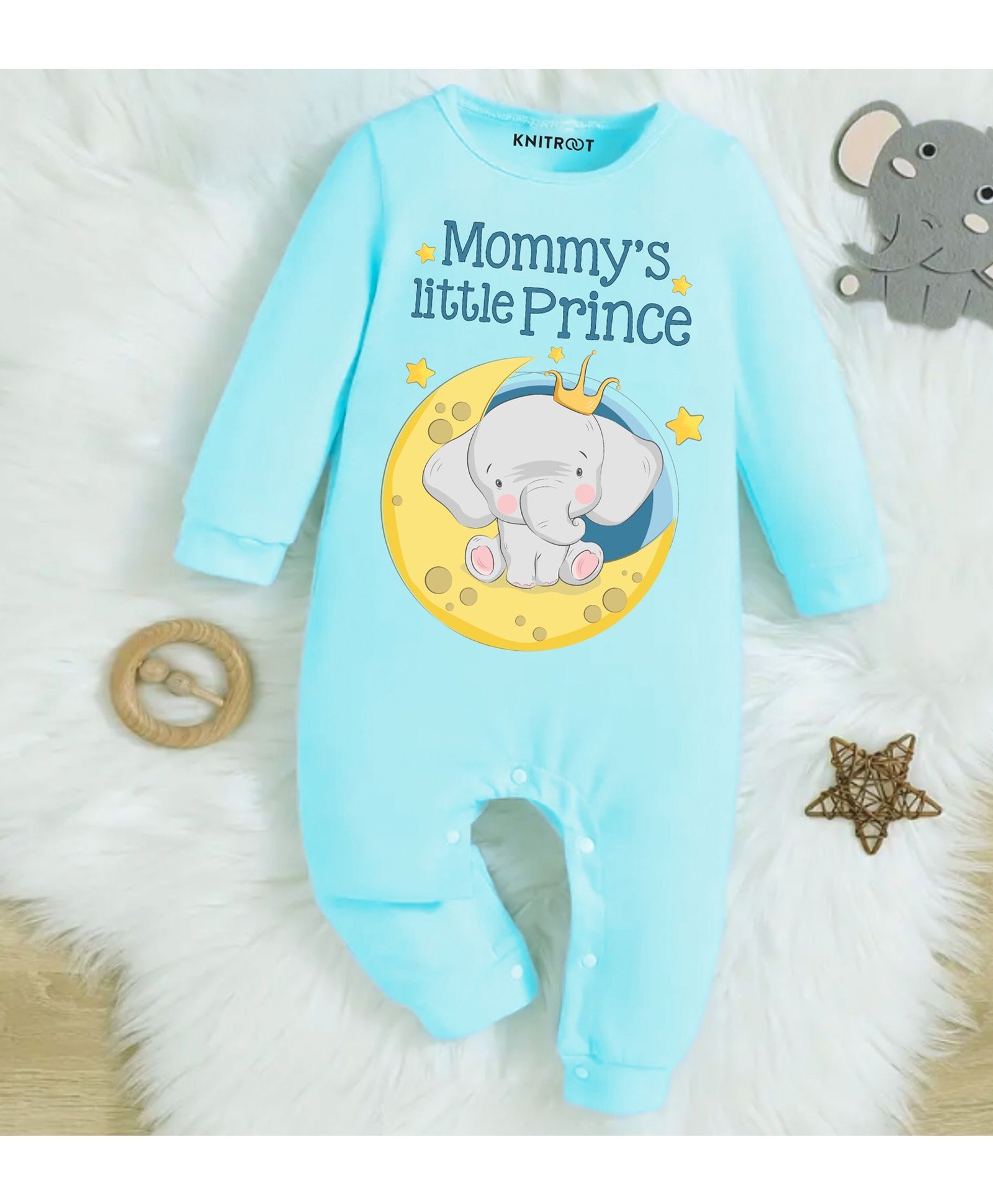 KNITROOT Mom Theme Cotton Full Sleeves MommyS Little Prince Text Printed Romper - Blue-image-21
