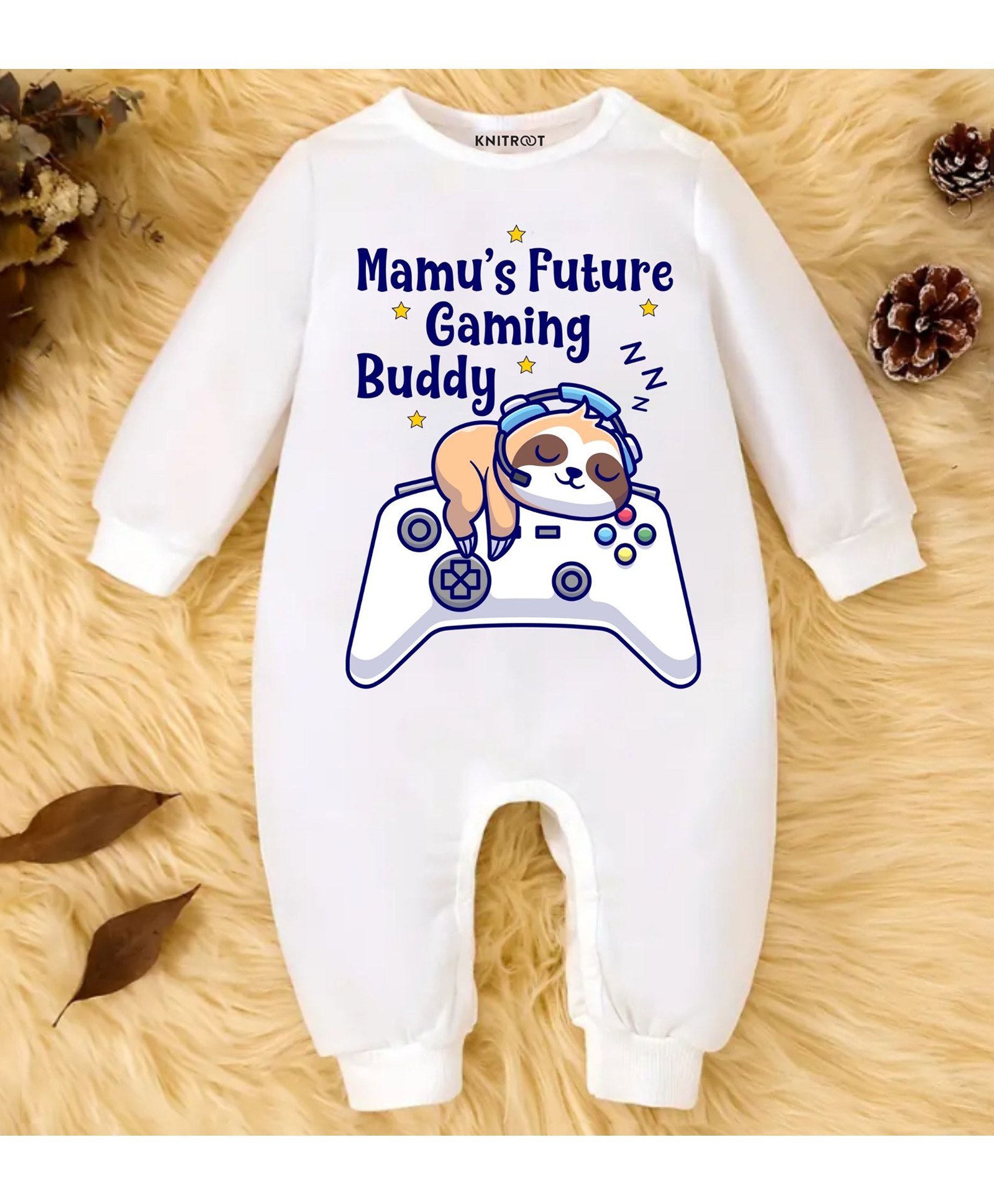 KNITROOT Cotton Full Sleeves Animal & Text Printed Romper - White-image-45