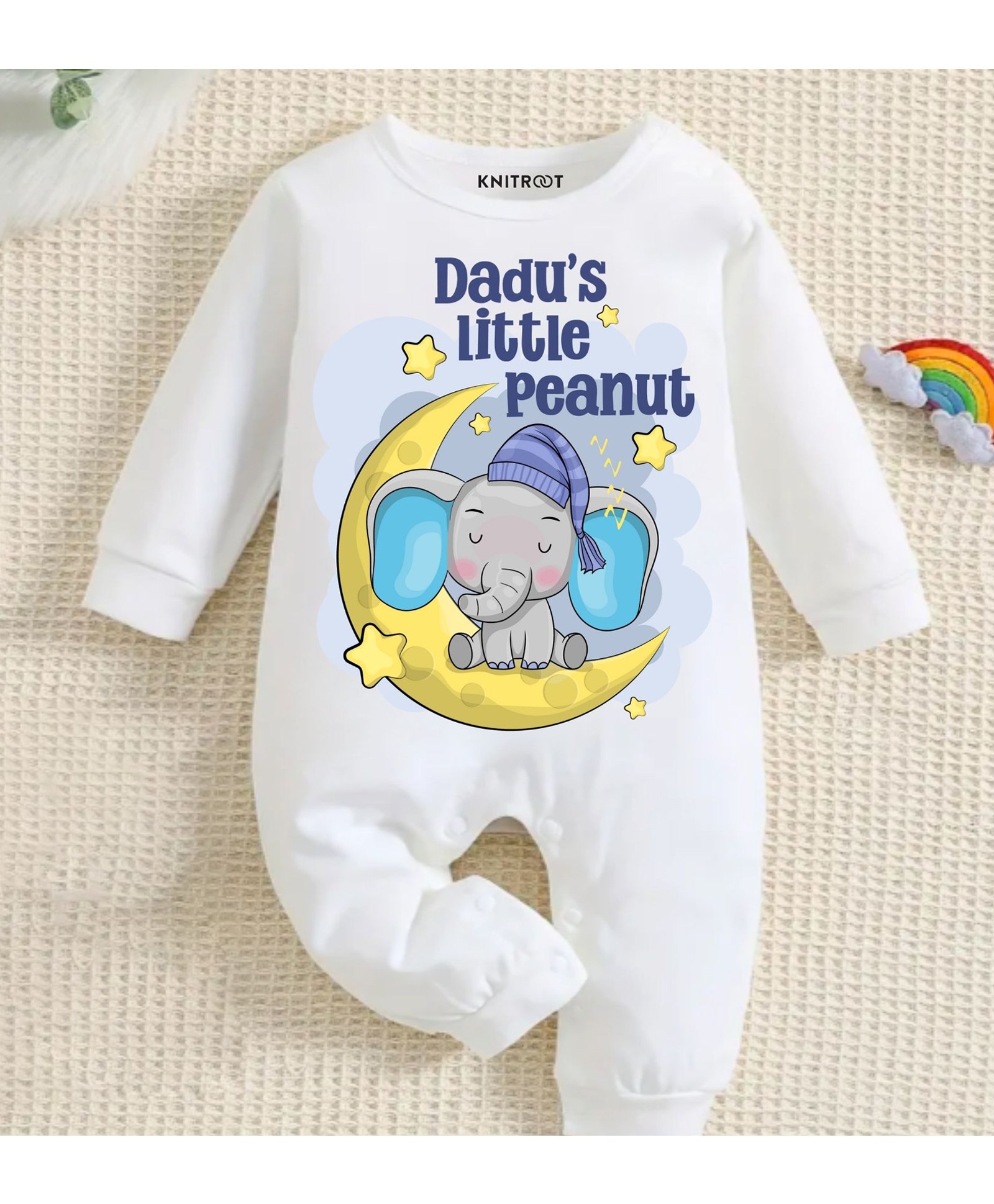KNITROOT Cotton Full Sleeves Elephant & Text Printed Romper - White-image-44