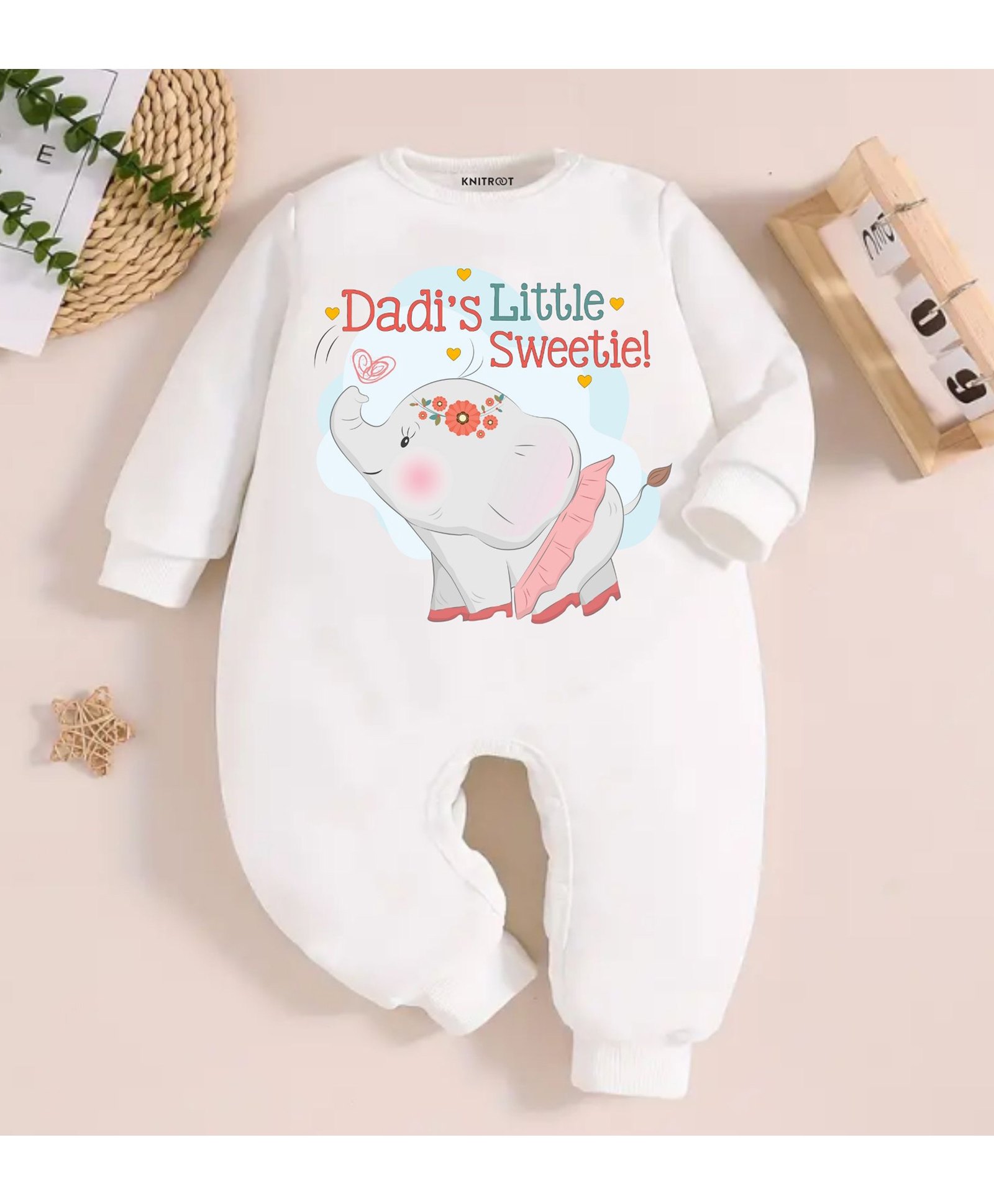 KNITROOT Cotton Full Sleeves Animal & Text Printed Romper - White-image-43