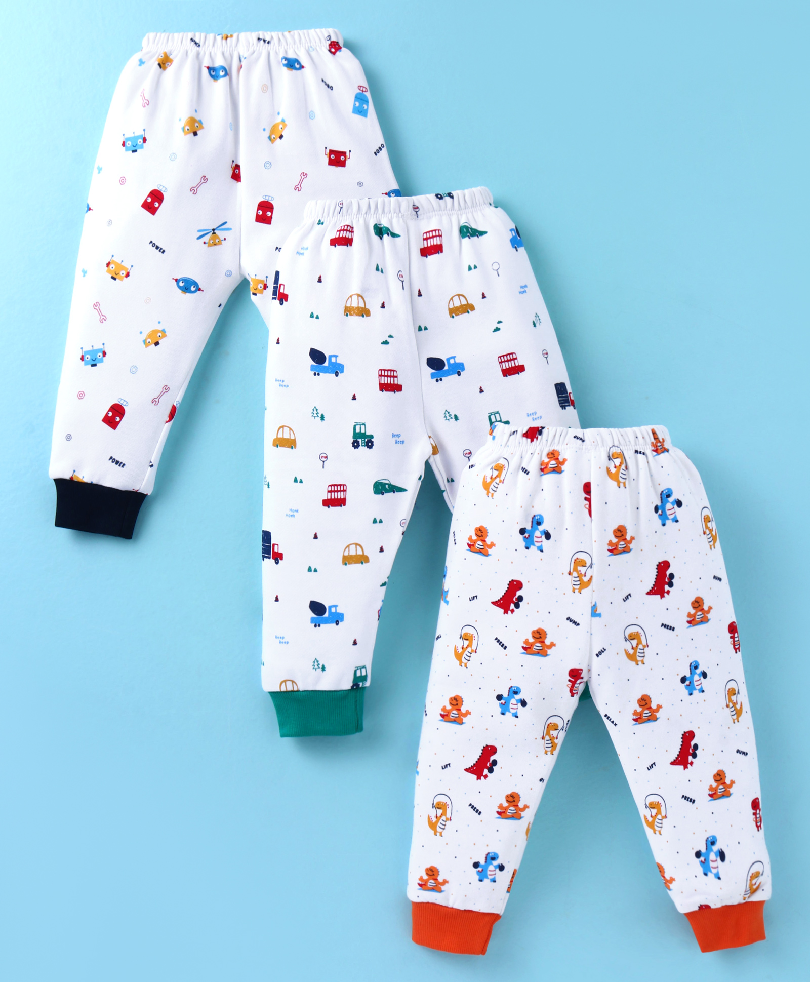 Simply Interlock Knit Full Length Lounge Pant with Vehicles Print Pack of 3 - White-image-41