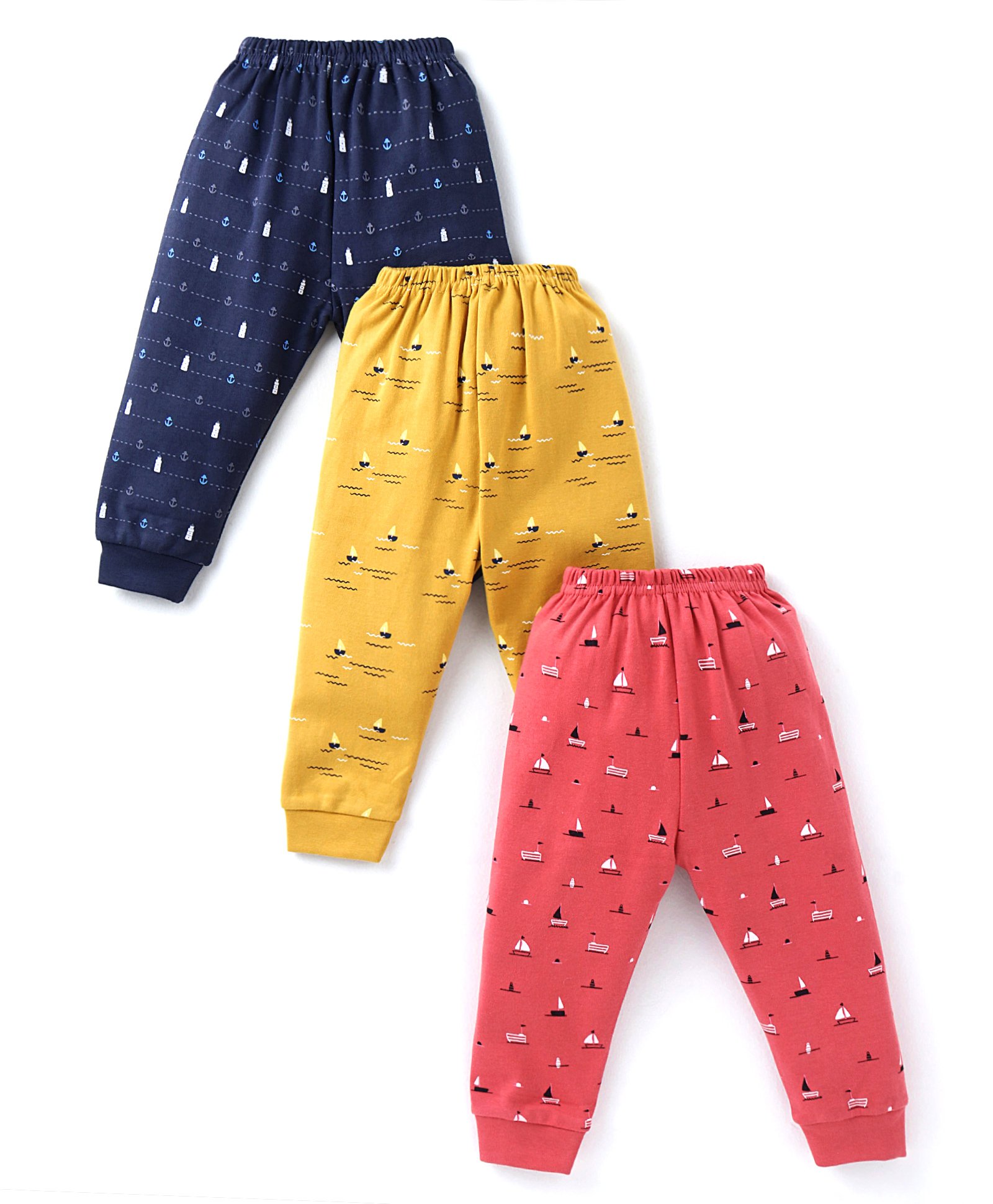 Simply Interlock Knit Full Length Lounge Pant with Boat Print Pack f 3 - Blue Yellow & Red-picture-23