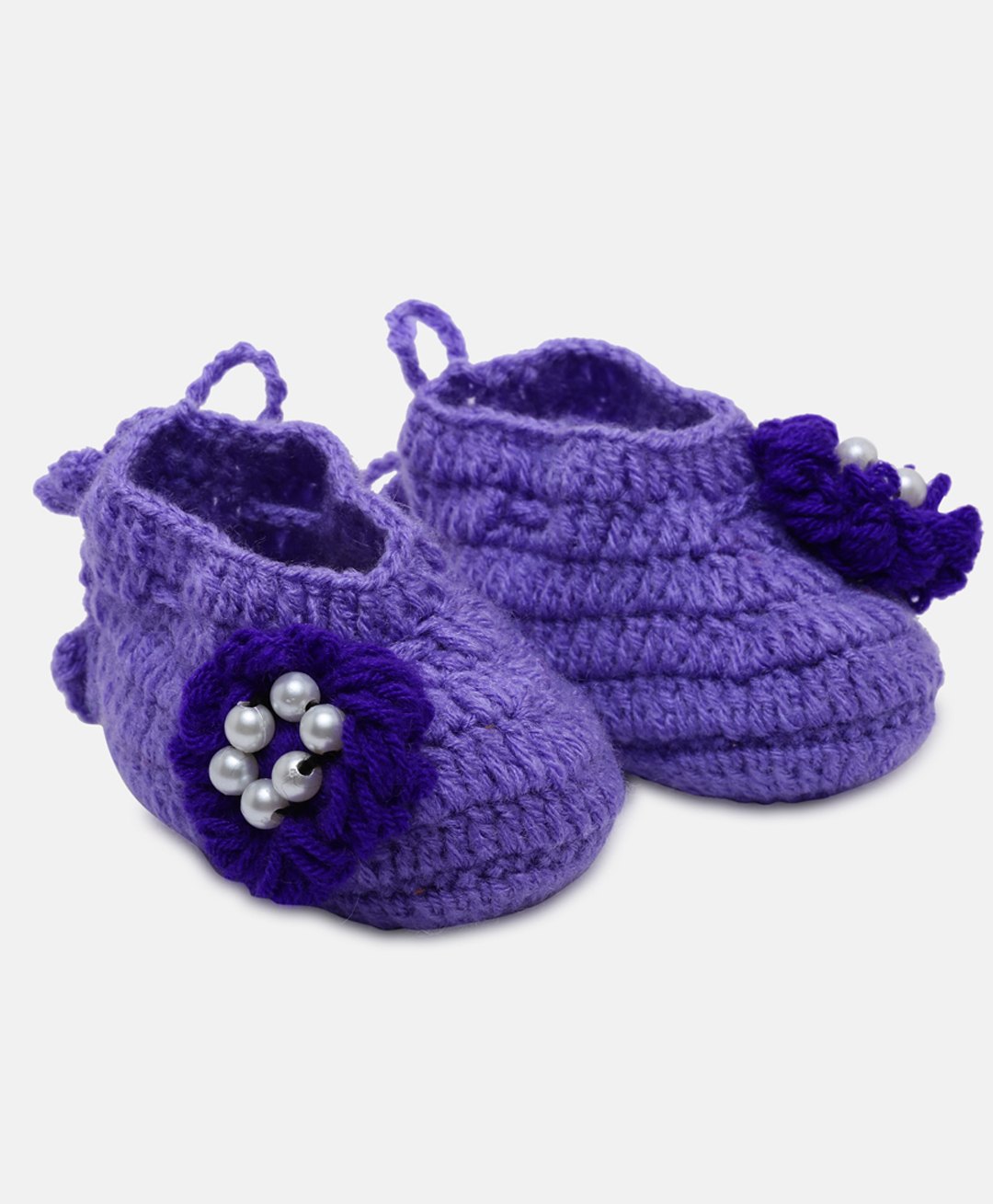 MayRa Knits Hand Knitted Floral Crochet Booties - Purple-image-21