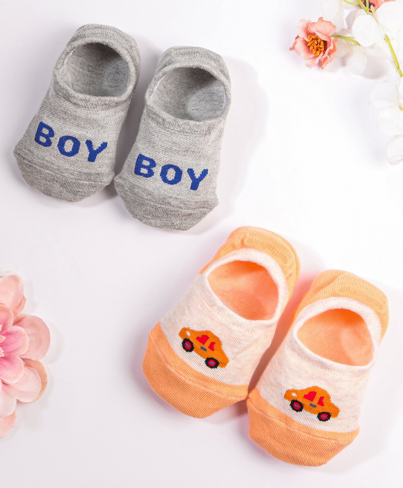 KIDLINGSS Pack Of 2 Car & Boy Printed Loafer Socks - Grey & Beige-picture-19
