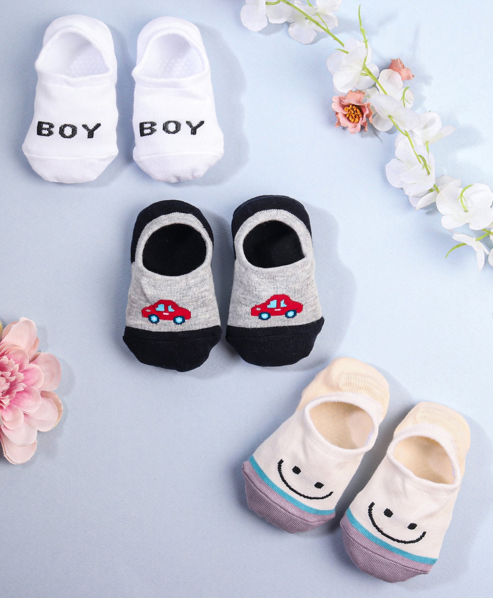 KIDLINGSS Pack Of 3 Car Smile & Boy Printed Loafer Socks - Multicolour-picture-25
