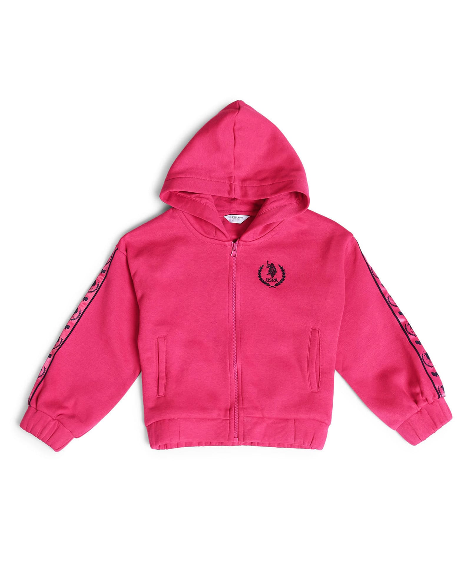 US Polo Assn Cotton Knit Full Sleeves Hooded SweatJacket with Brand Logo Print - Pink-image-39