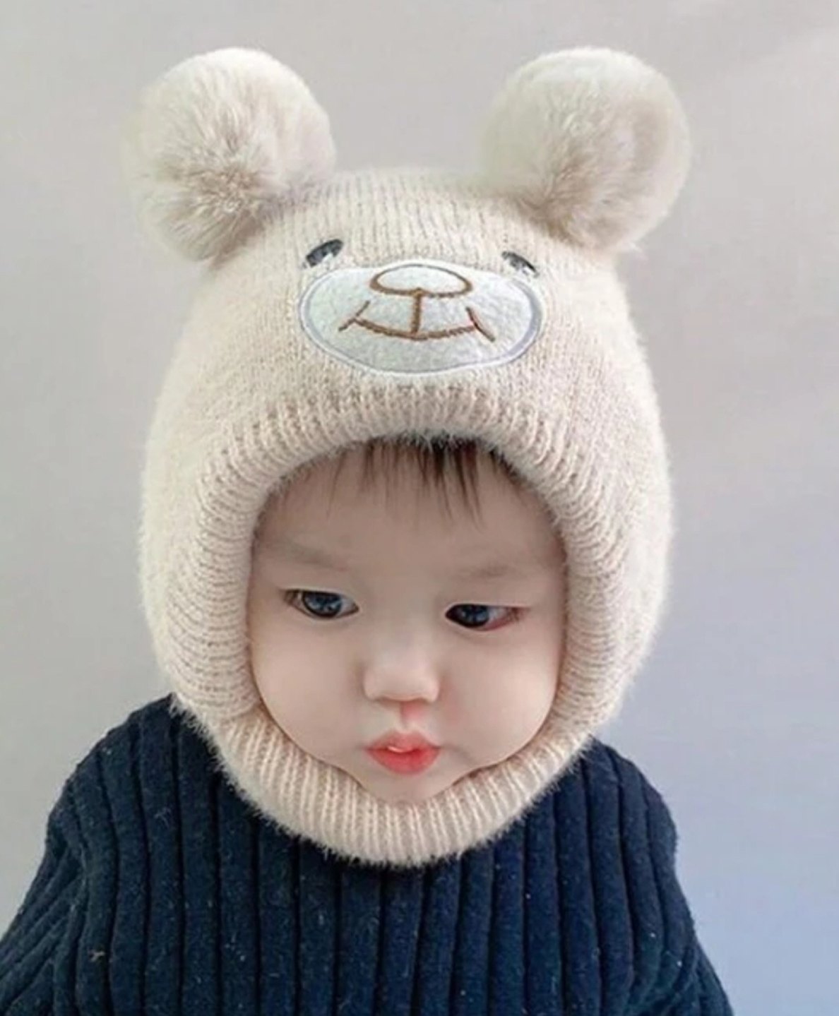 Ziory Bear Designed Ear Protection Knitted Woolen Cap - Off White-picture-15
