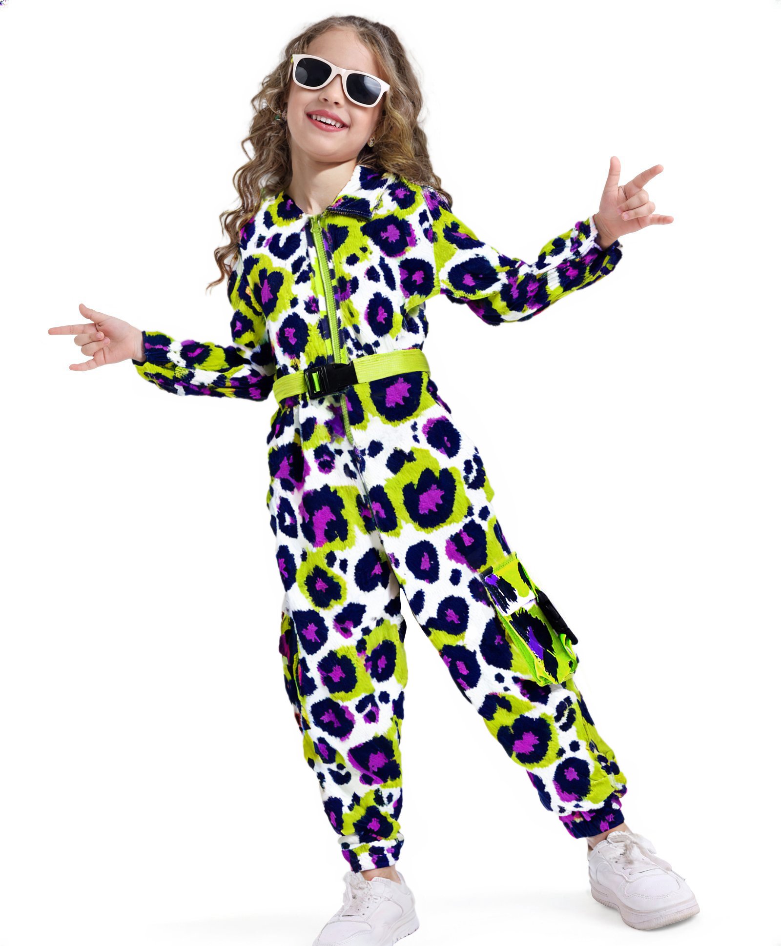 Ollington St. Cotton Knit Printed Full Sleeves Jumpsuit With Cargo Pockets - Purple Green & White-image-40