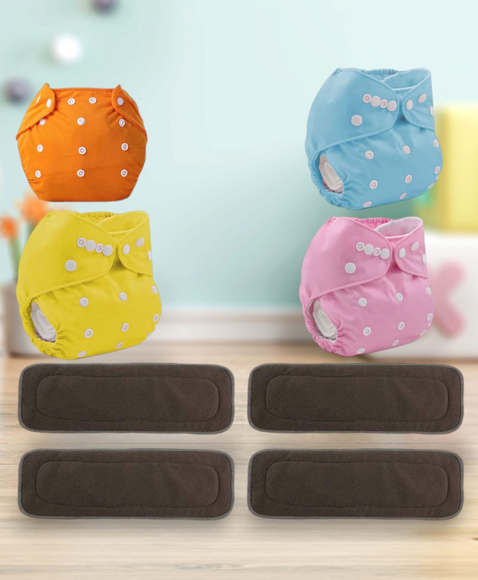 Sparkle Joy Washable & Reusable Cloth Diapers Combo Pack of 4 Freesize With 4 organic cotton Grey inserts (Multicolour)-image-15
