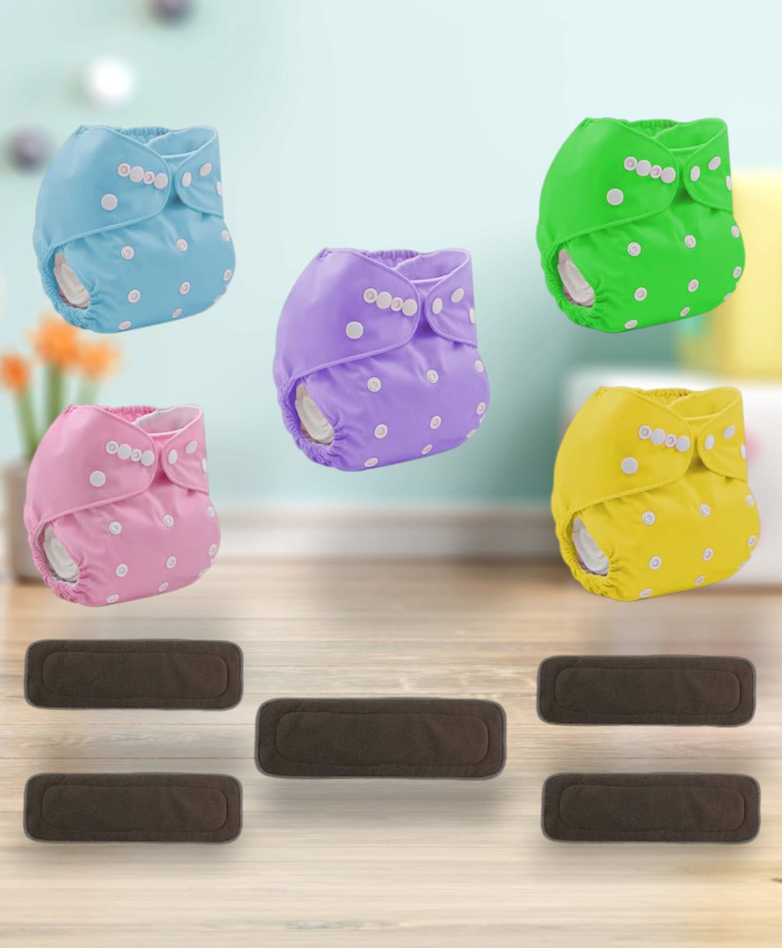 Sparkle Joy Washable & Reusable Cloth Diapers Combo Pack of 5 Freesize With 5 organic cotton Grey inserts (Multicolour)-picture-24