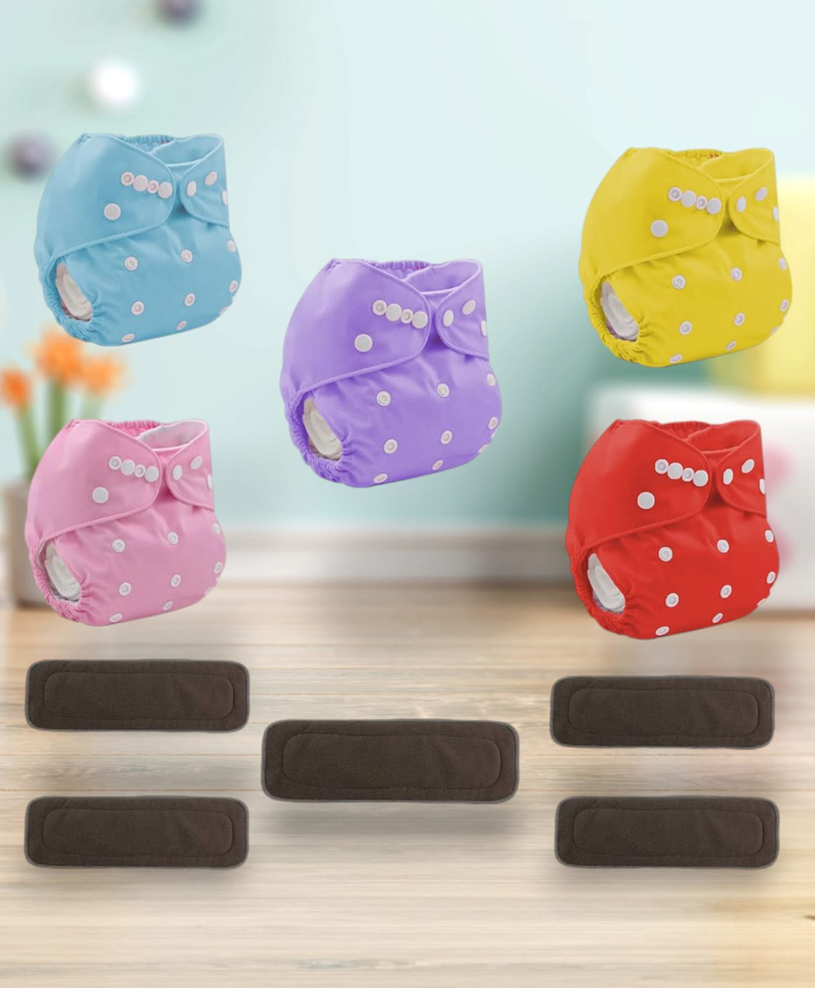 Sparkle Joy Washable & Reusable Cloth Diapers Combo Pack of 5 Freesize With 5 organic cotton Grey inserts (Multicolour)-image-14