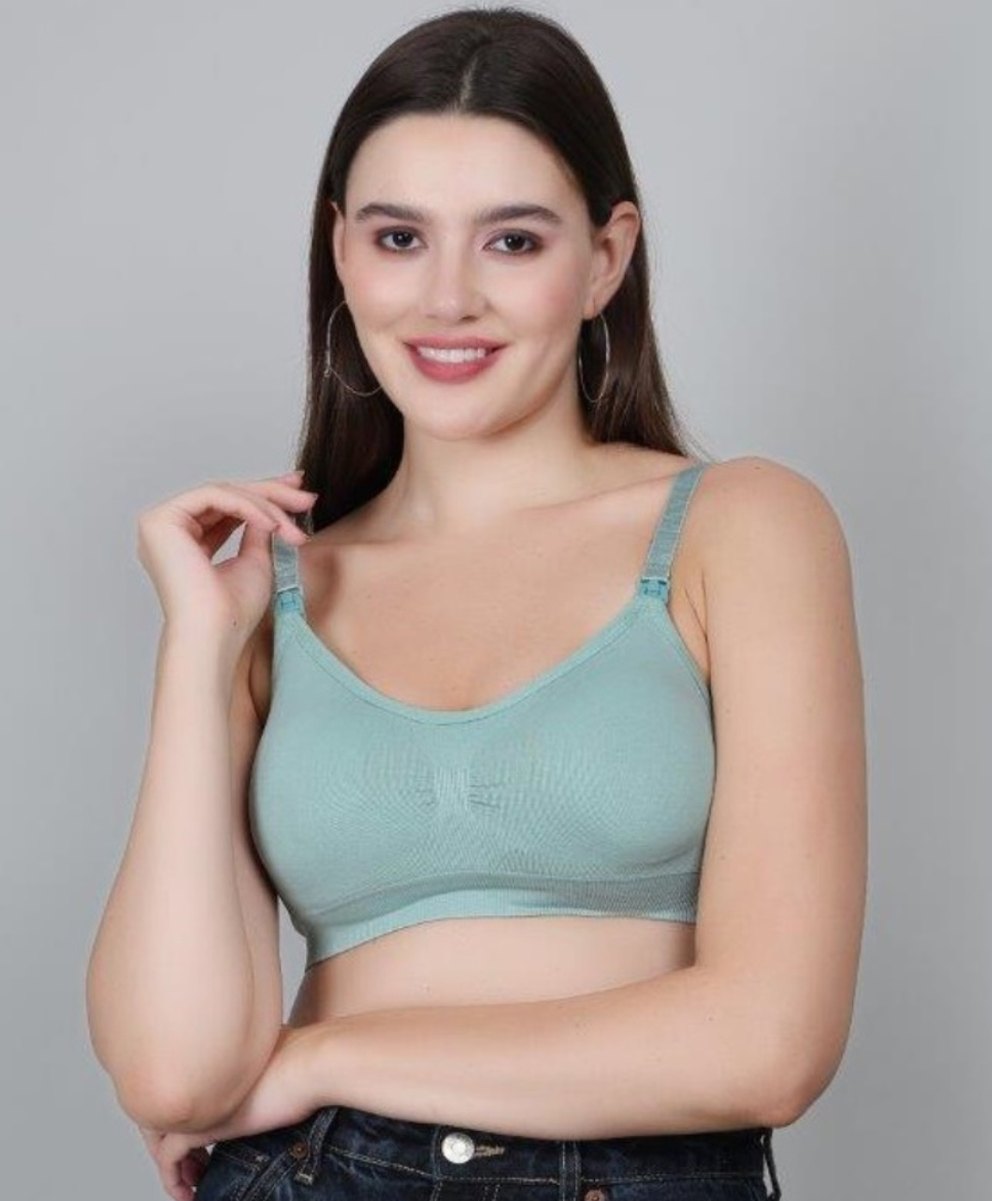 Fabme Sleeveless Solid Padded Non Wired Nursing Bra - Green-picture-11