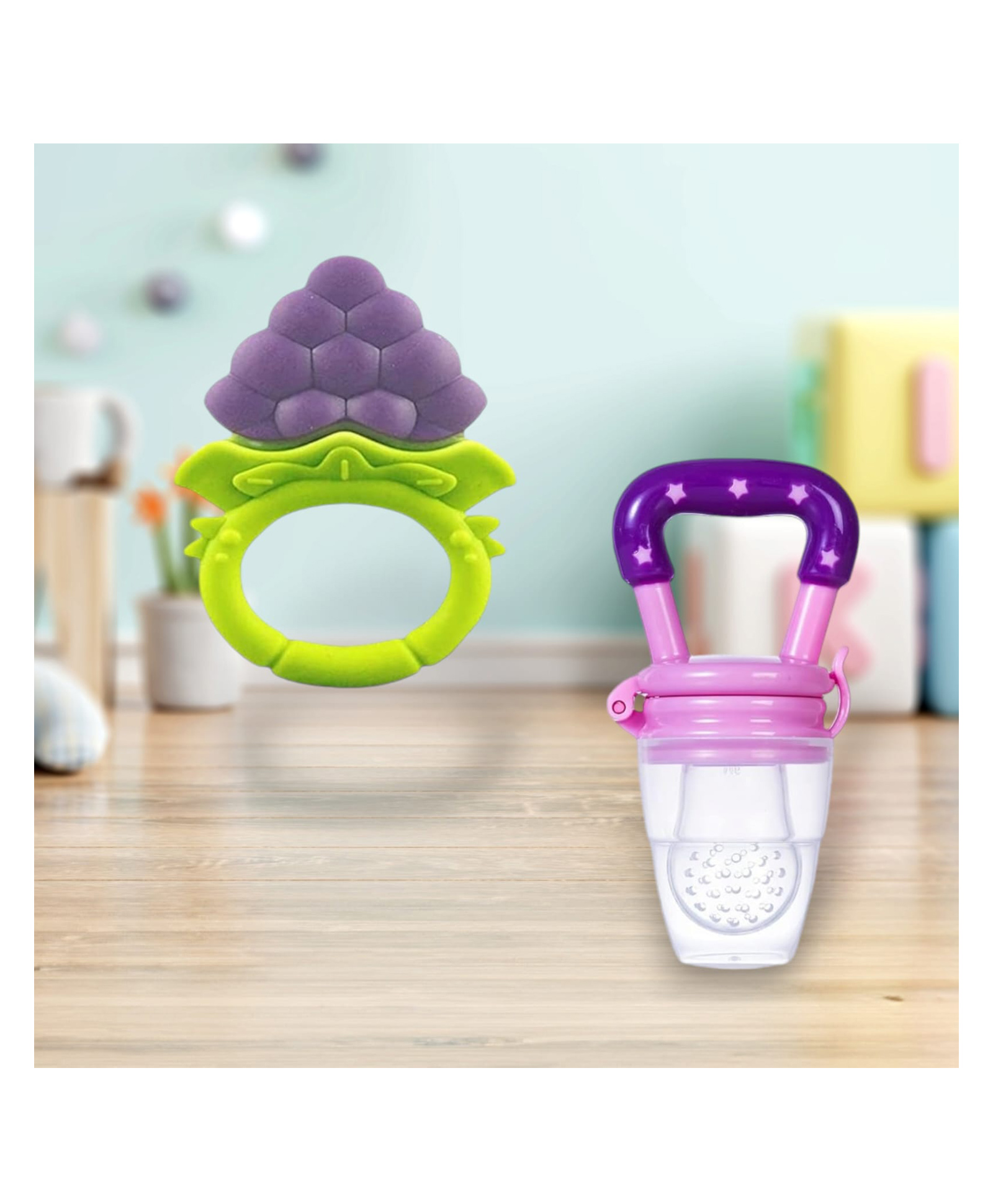 Joy Buzz Fruit Teether & Star Nibbler Combo | BPA-Free Silicone Teething Toys | Soft & Safe Baby Gum Massagers- Pack of 2 (Blue & Purple)-picture-6