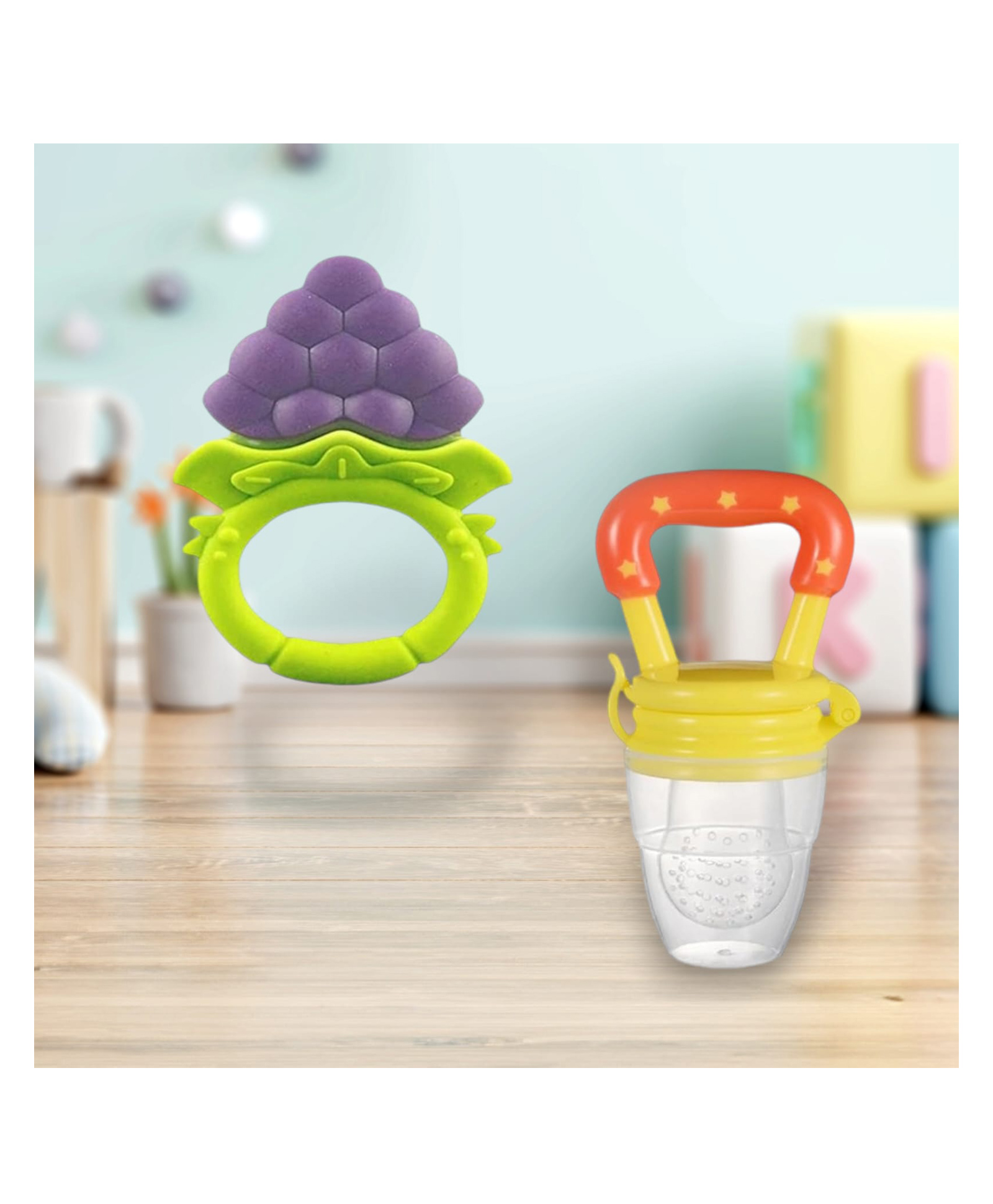 Joy Buzz Fruit Teether & Star Nibbler Combo | BPA-Free Silicone Teething Toys | Soft & Safe Baby Gum Massagers- Pack of 2 (Blue & Yellow)-picture-7