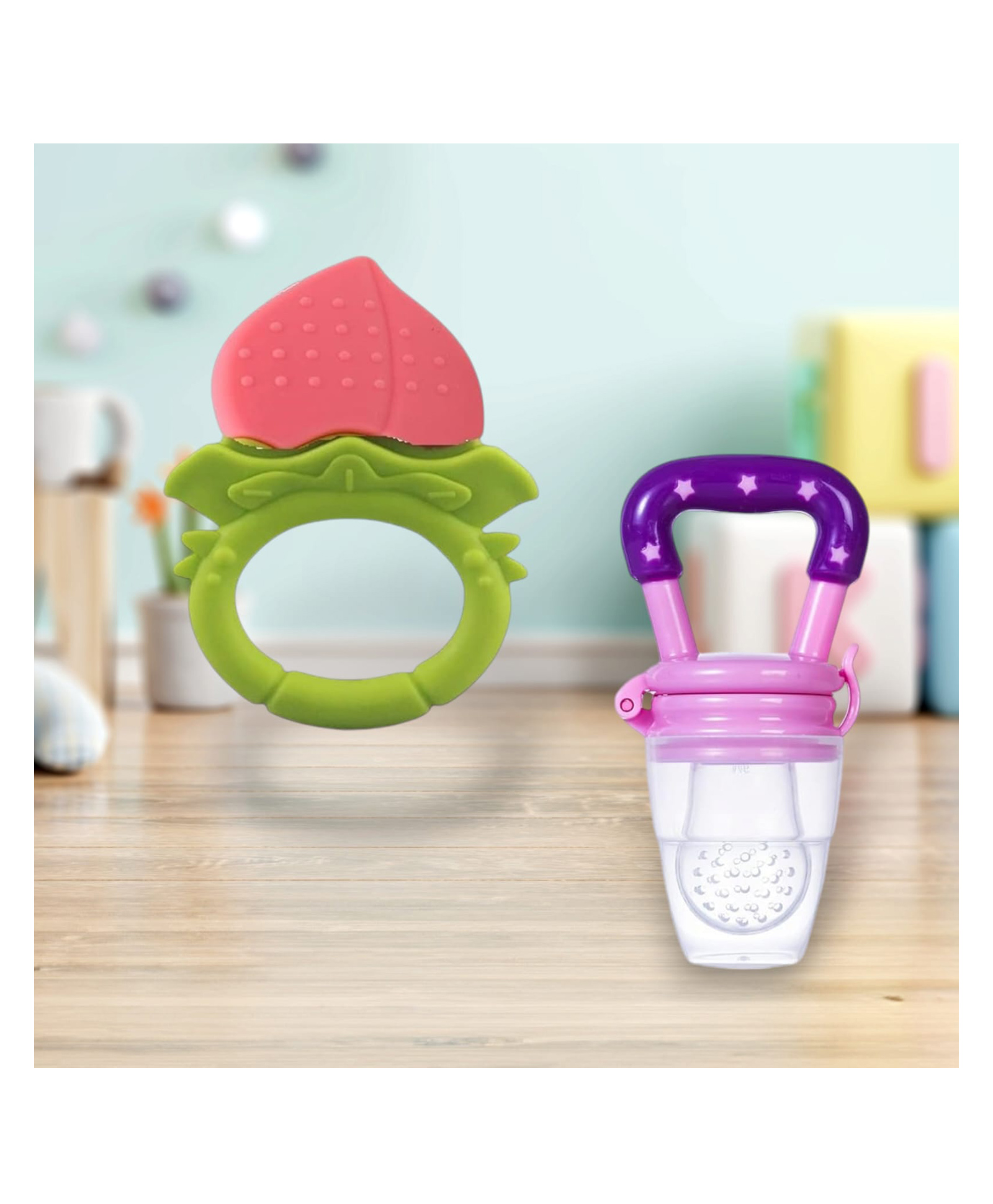 Joy Buzz Fruit Teether & Star Nibbler Combo | BPA-Free Silicone Teething Toys | Soft & Safe Baby Gum Massagers- Pack of 2 (Peach & Purple)-picture-10